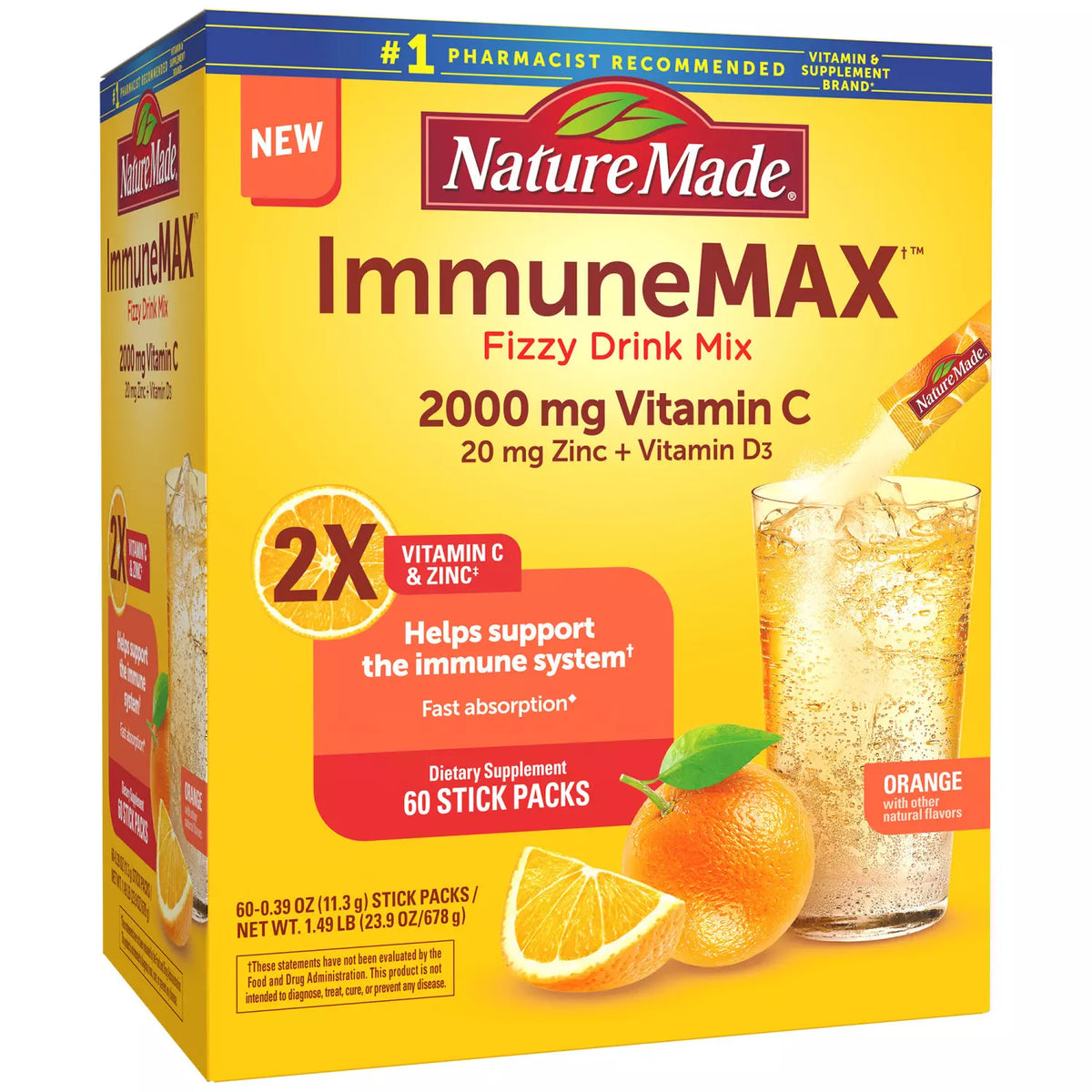 Nature Made ImmuneMAX Fizzy Drink Mix, Supplement for Immune Support, 60 ea