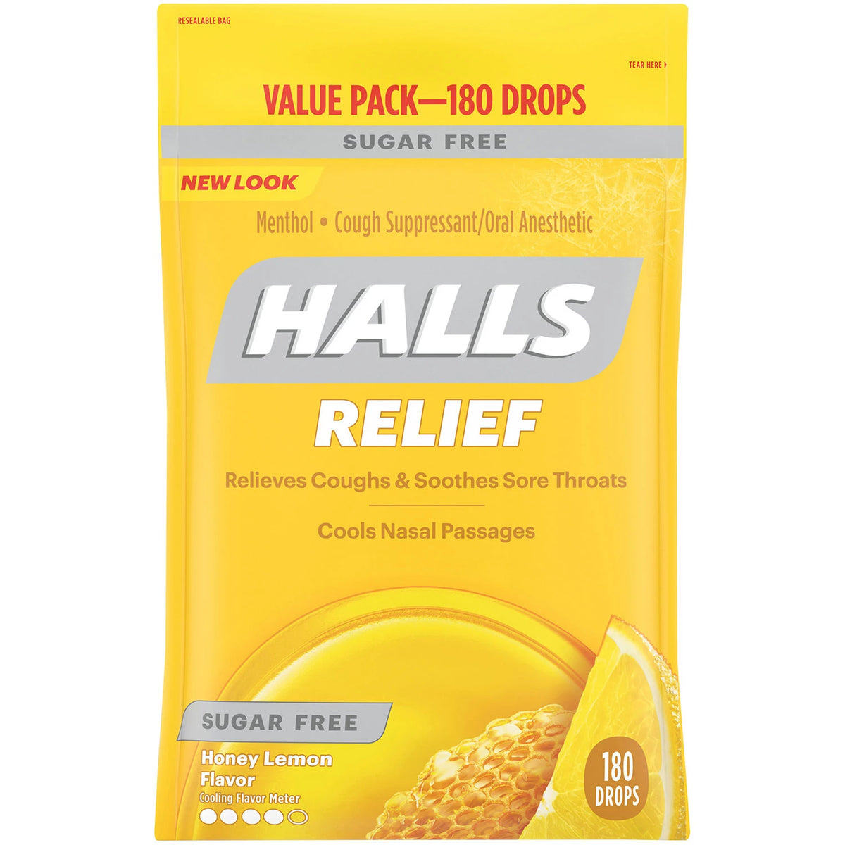 Halls Relief Sugar-Free Cough Drops Value Pack, Honey Lemon, 180 ea
