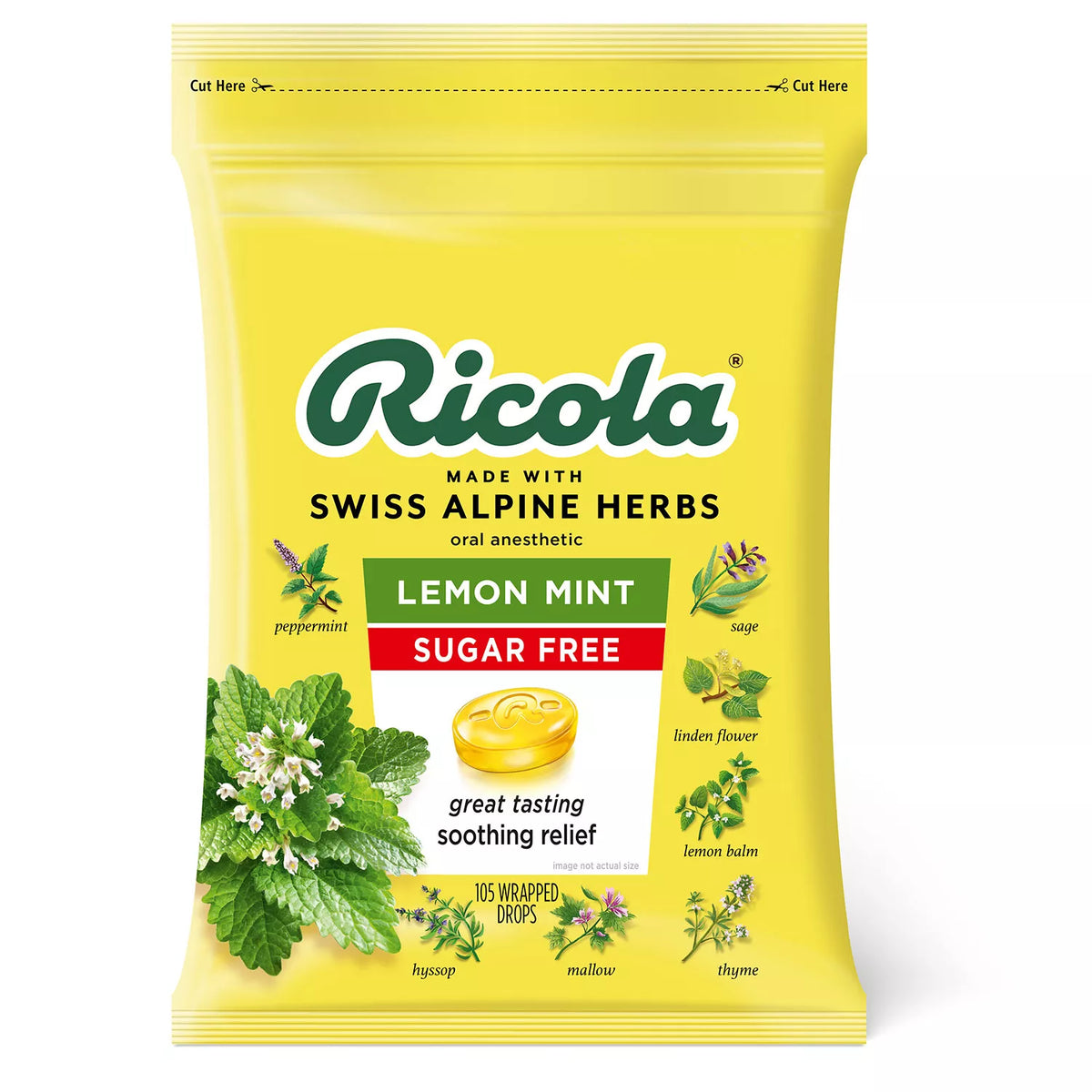 Ricola Sugar-Free Throat Drops, Lemon Mint Herb, 105 ea