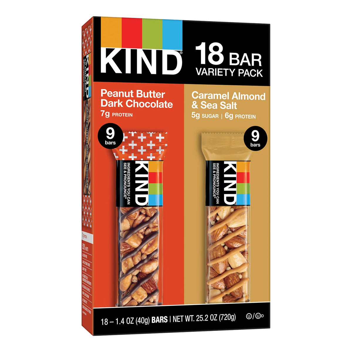 Kind Variety Pack, Peanut Butter Dark Chocolate, Caramel Almond, & Sea Salt, 18 ea