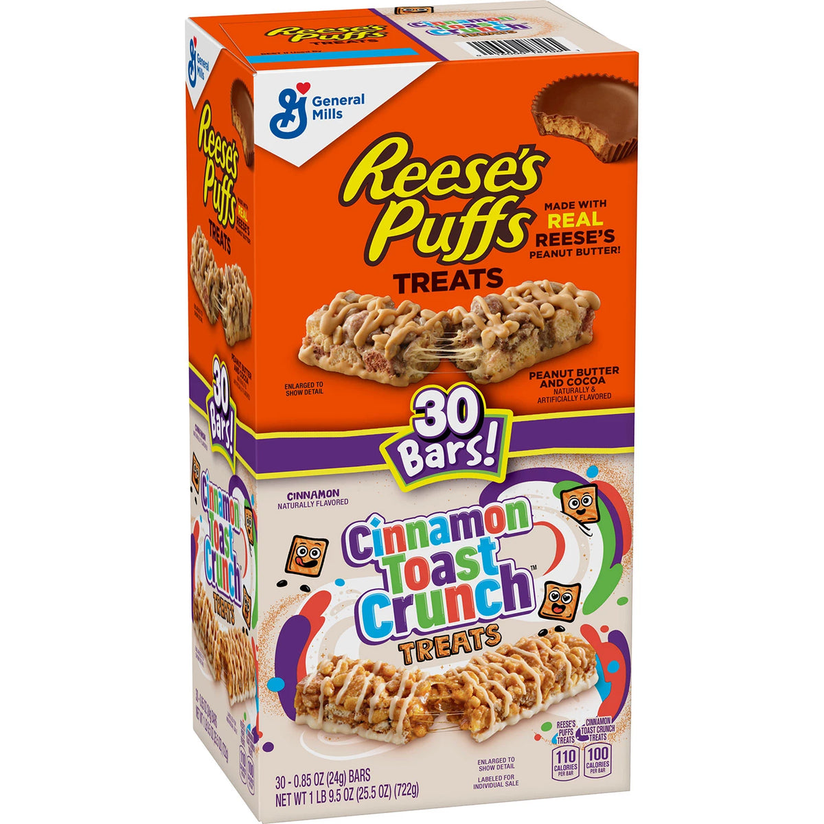 Reese's Puffs & Cinnamon Toast Crunch Cereal Bar Treats, 30 ea