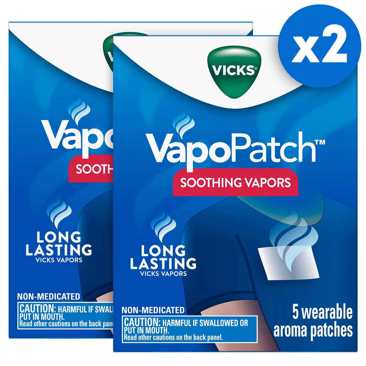 Vicks VapoPatch with Long Lasting Soothing Vicks Vapors for Adults, 2 ea