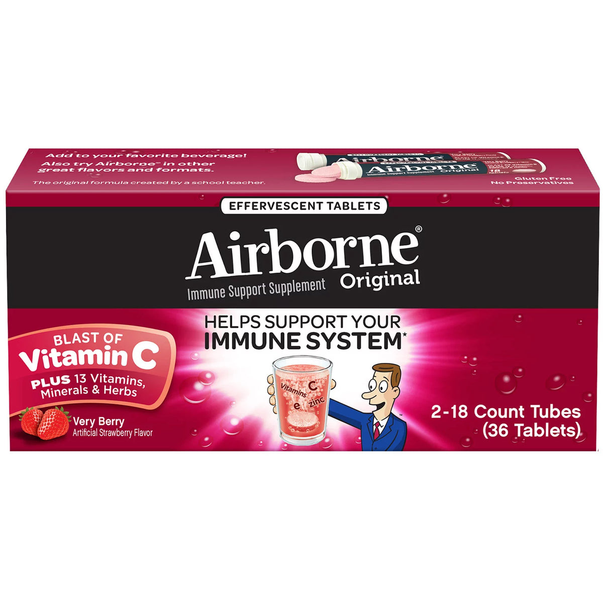 Airborne Effervescent Tablets Pack, Orange, 36 ea