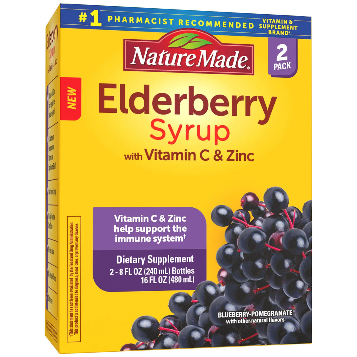 Nature Made Black Elderberry Syrup with Zinc and Vitamin C, Blueberry Pomegranate, 2 ea