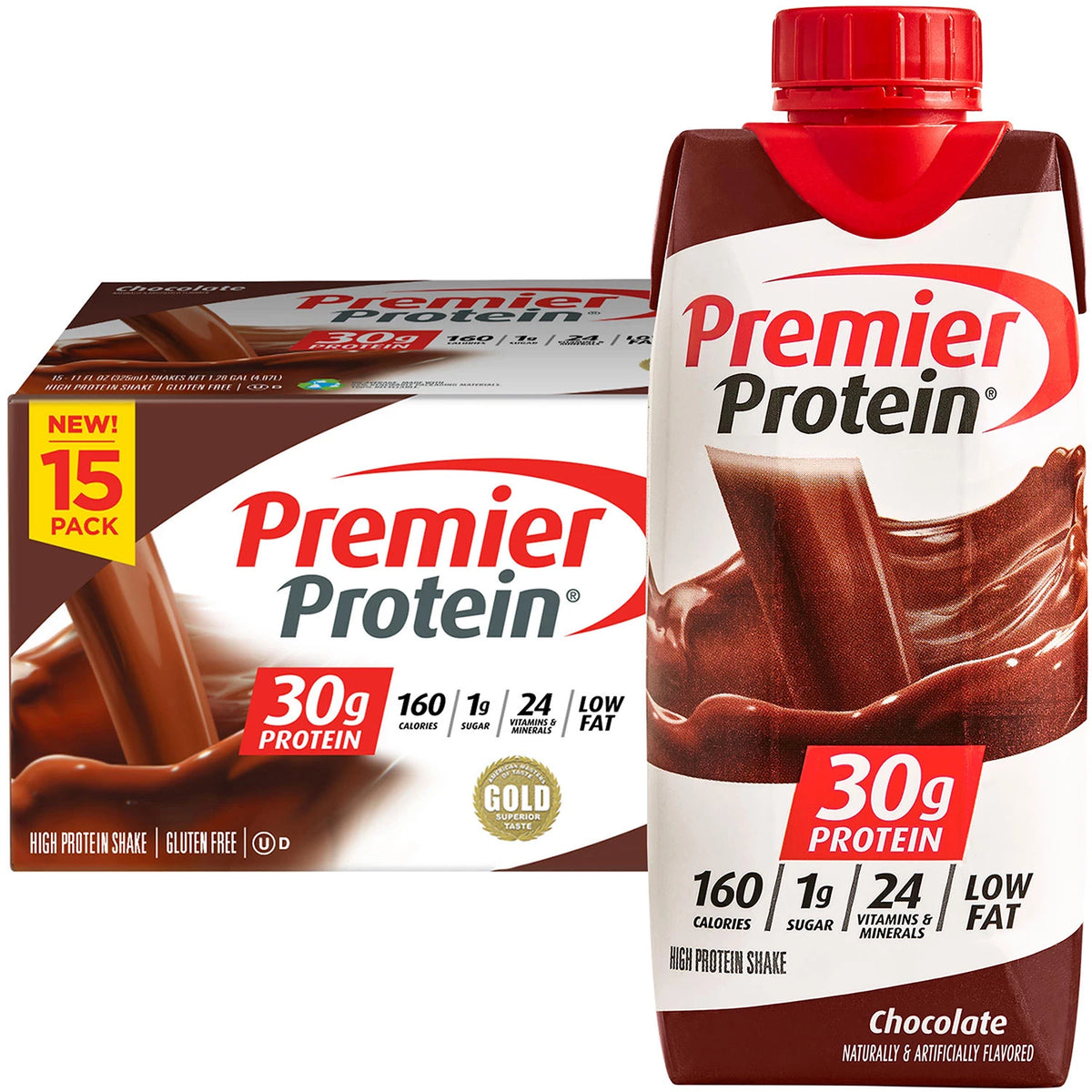 Premier Protein High Protein Shake Pack, Chocolate, 15 ea
