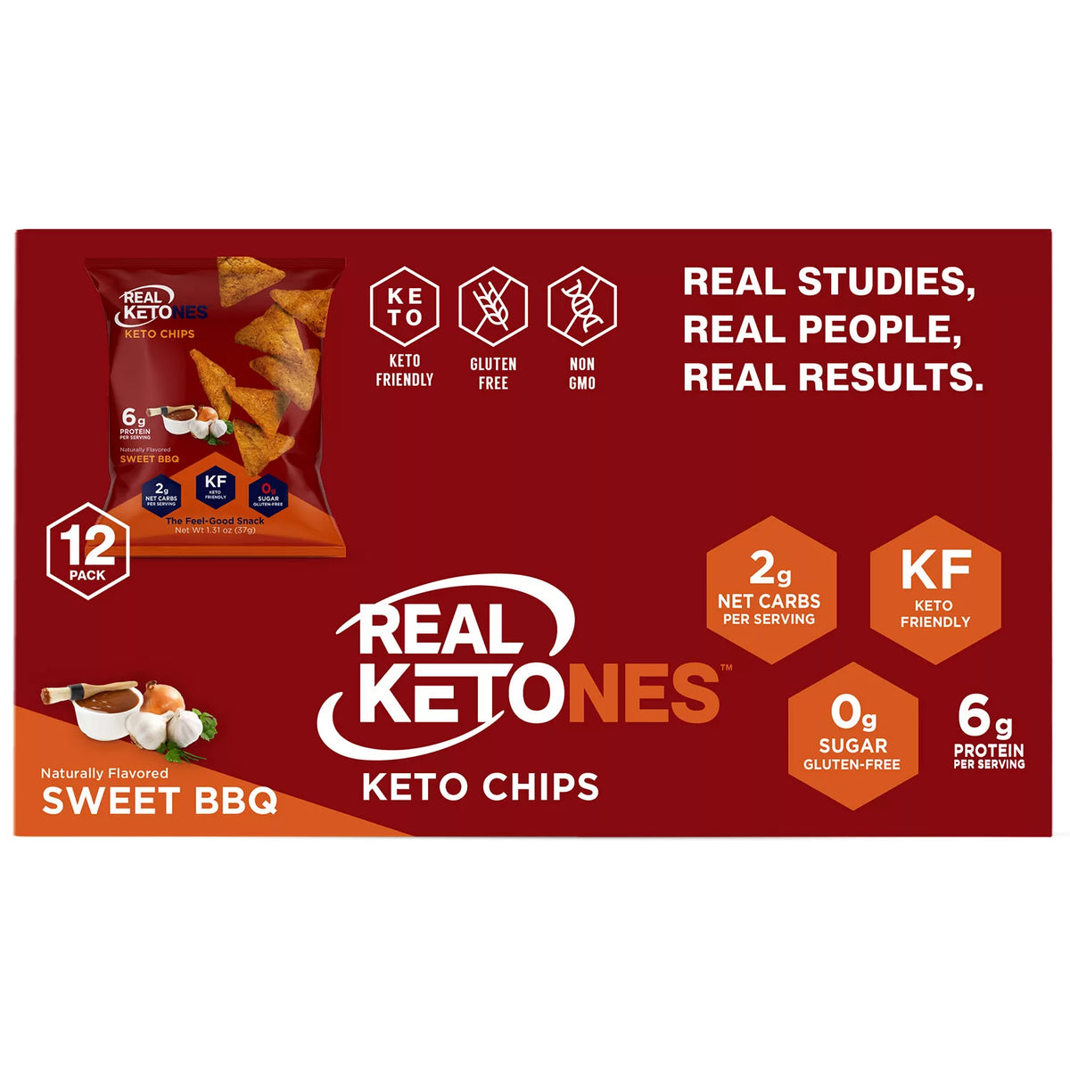 Real Ketones Chips Pack, Sweet BBQ, 12 ea