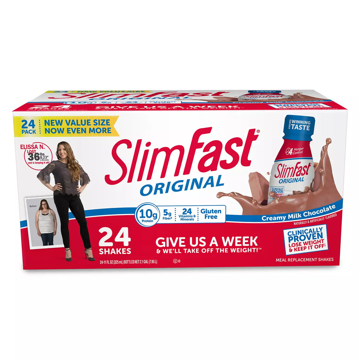 SlimFast Original Meal Replacement Shakes, Creamy Milk Chocolate, 24 ea