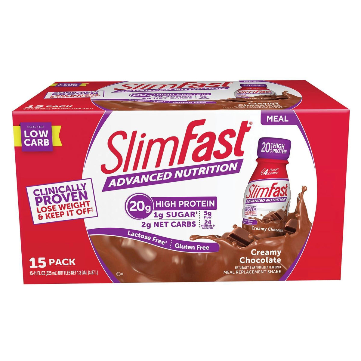 SlimFast Advanced High Protein Meal Replacement Shakes, Creamy Chocolate, 15 ea