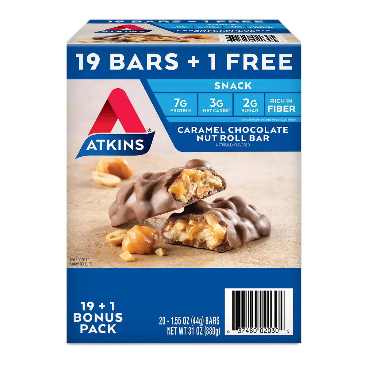 Atkins Snack Bar Pack, Caramel Chocolate Nut Roll, 20 ea
