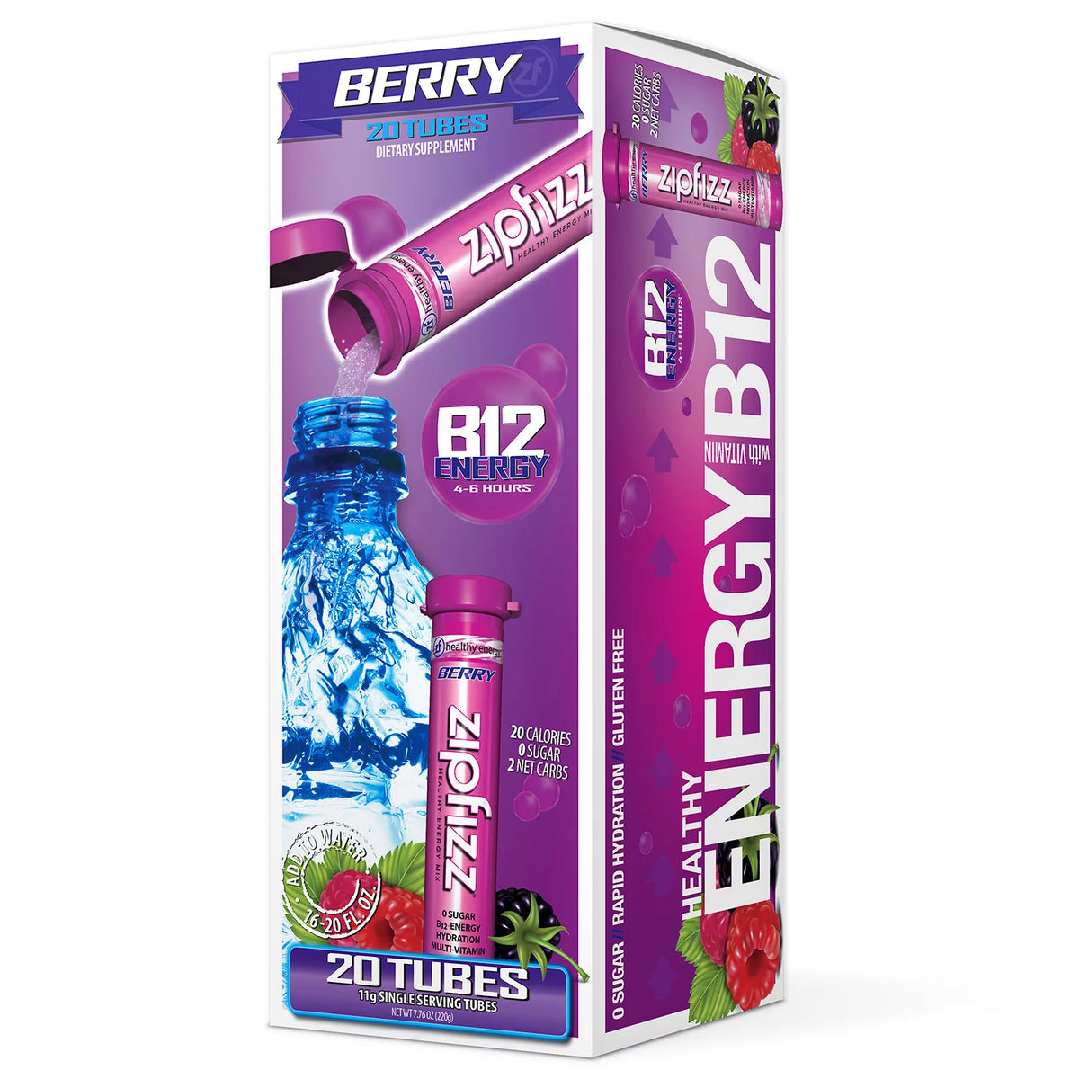 Zipfizz Energy Drink Mix, Berry, 20 ea