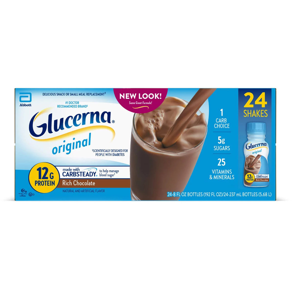 Glucerna Diabetes Nutritional Shake with Protein, Rich Chocolate, 24 ea