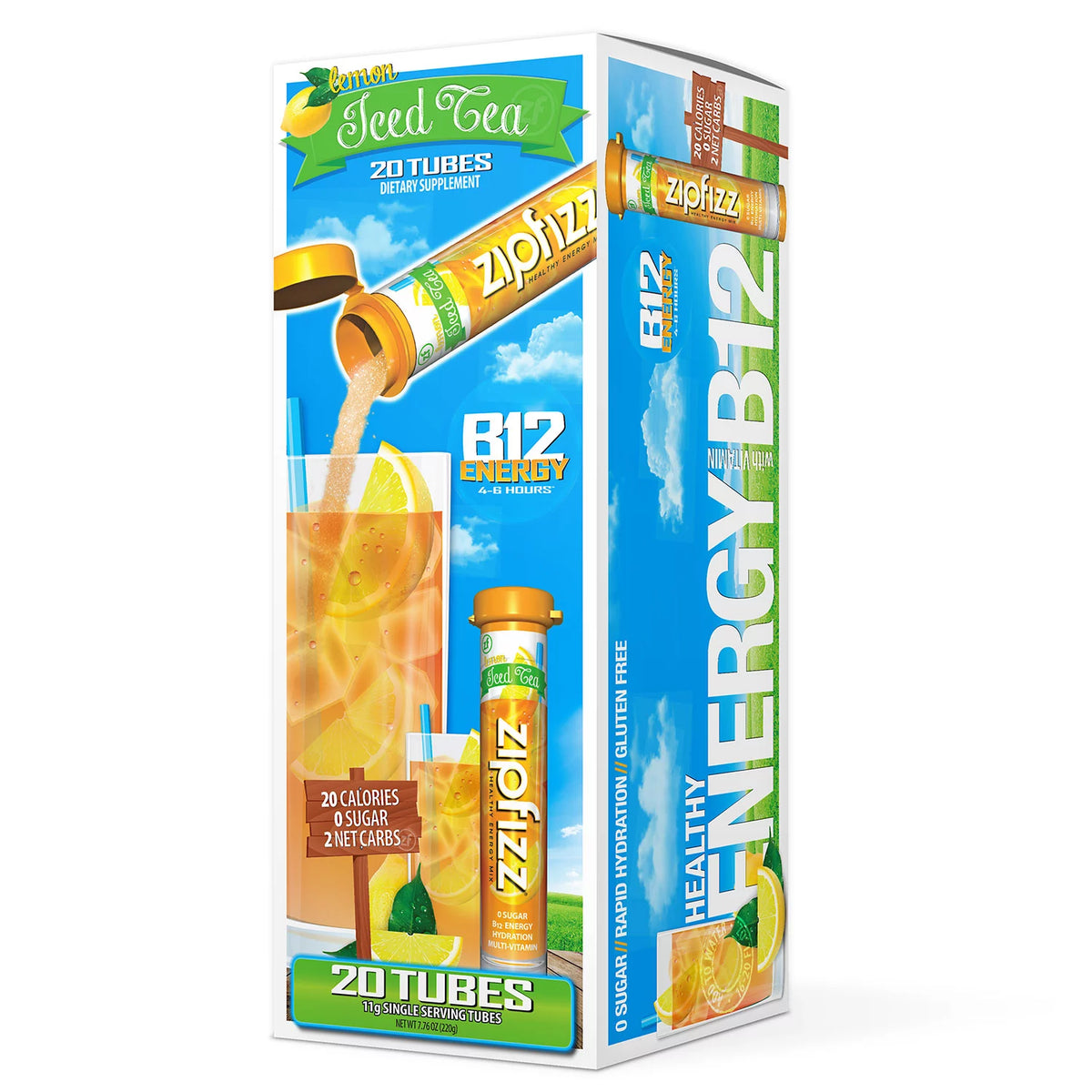 Zipfizz Energy Drink Mix, Lemon Iced Tea, 20 ea