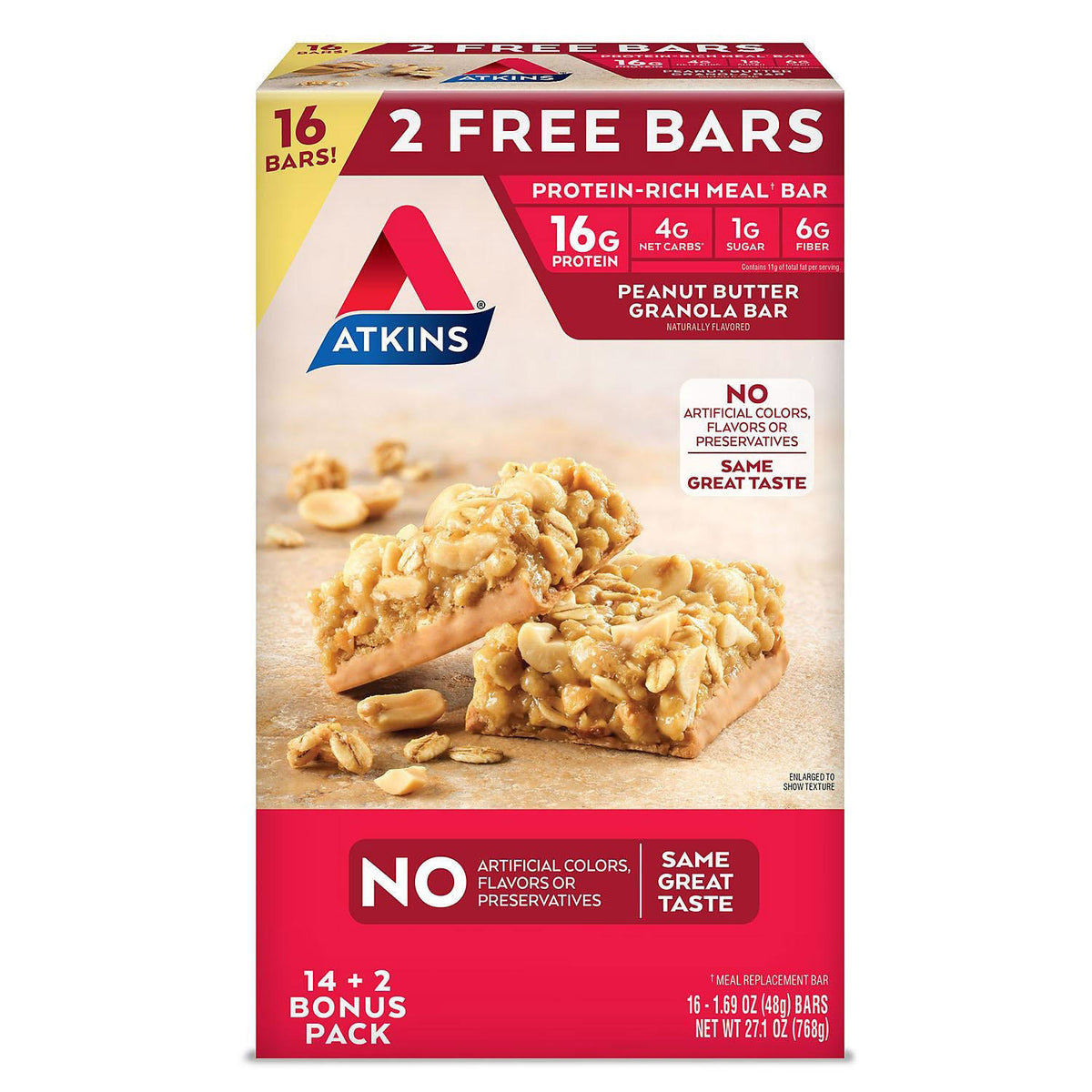 Atkins Protein-Rich Meal Bar Pack, Peanut Butter Granola, Keto Friendly, 16 ea