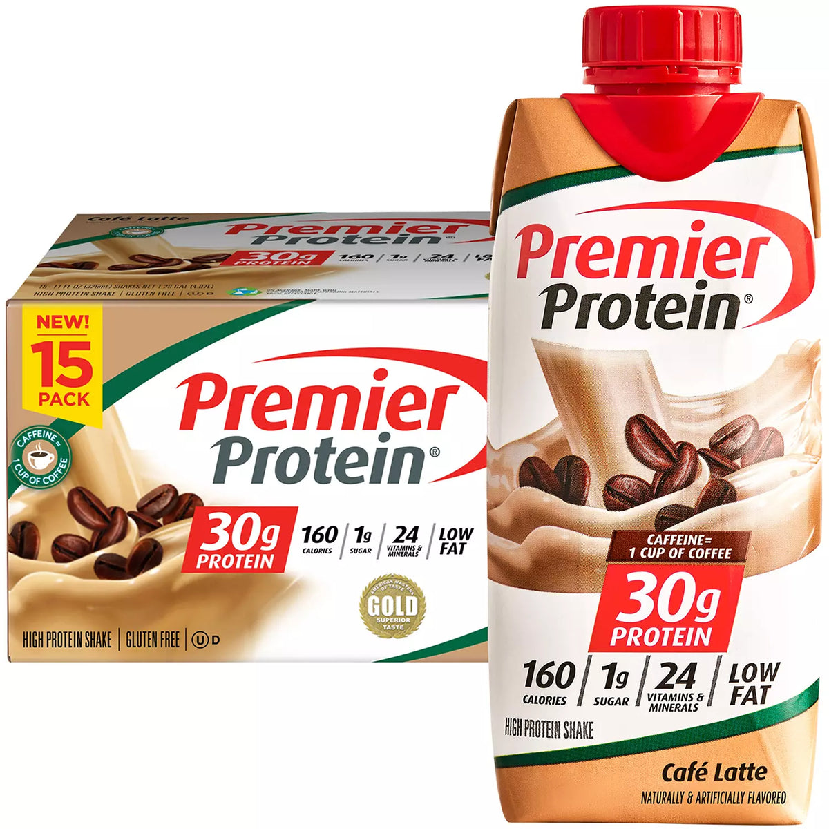 Premier Protein High Protein Shake, Cafe Latte, 15 ea