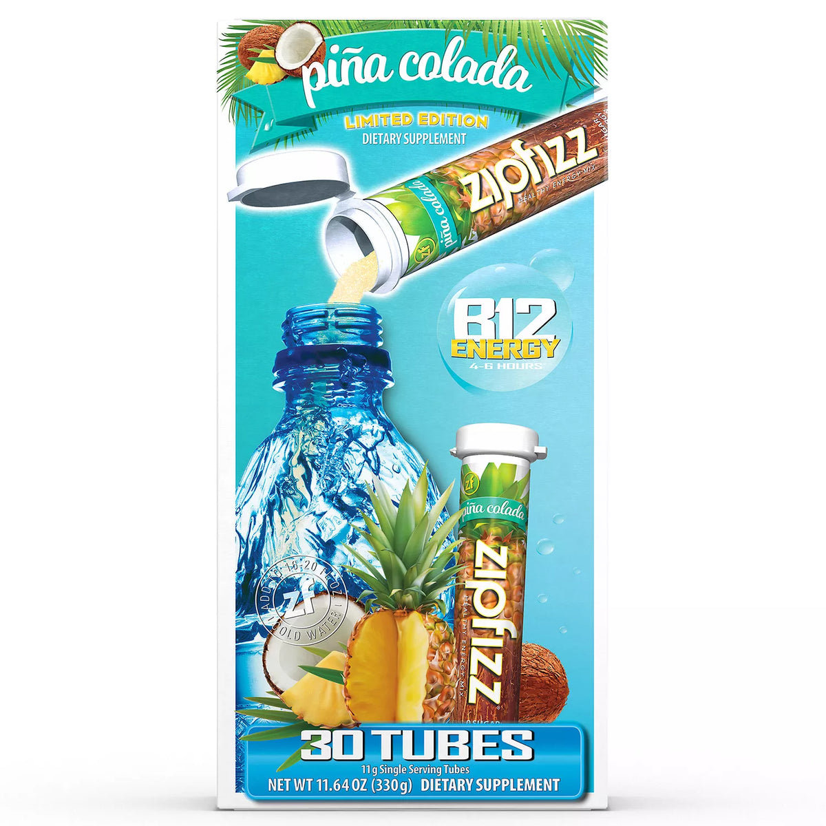 Zipfizz Energy Drink Mix, Piña Colada, 20 ea