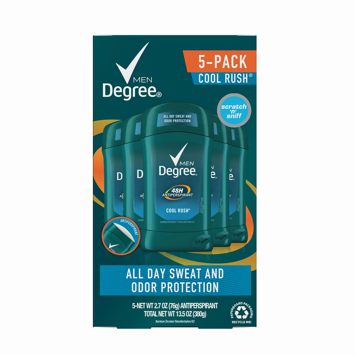 Degree Men Dry Protection Antiperspirant, Cool Rush, 5 ea