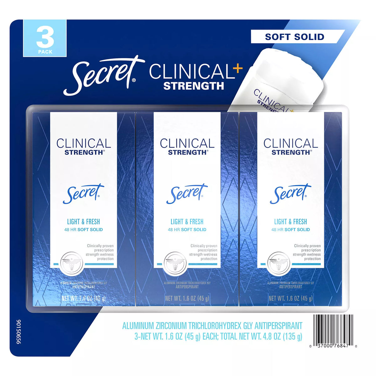 Secret Clinical Strength Soft Solid Deodorant Pack, Light & Fresh, 3 ea