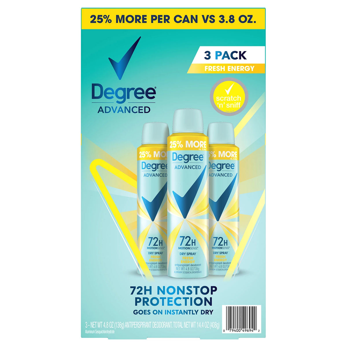 Degree Advanced Dry Spray Antiperspirant & Deodorant Pack, Fresh Energy, 3 ea