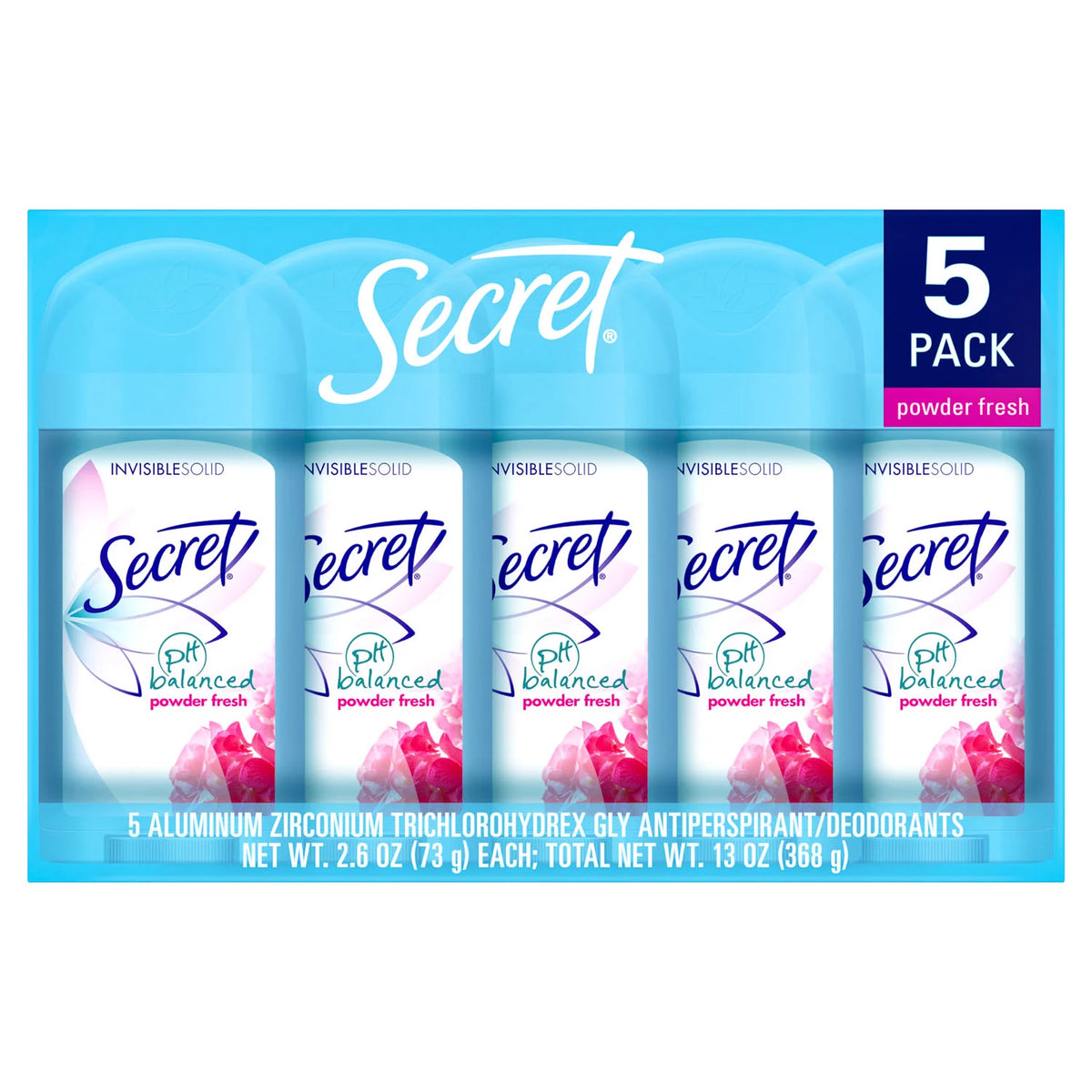 Secret Invisible Solid Deodorant Pack, Powder Fresh, 5 ea