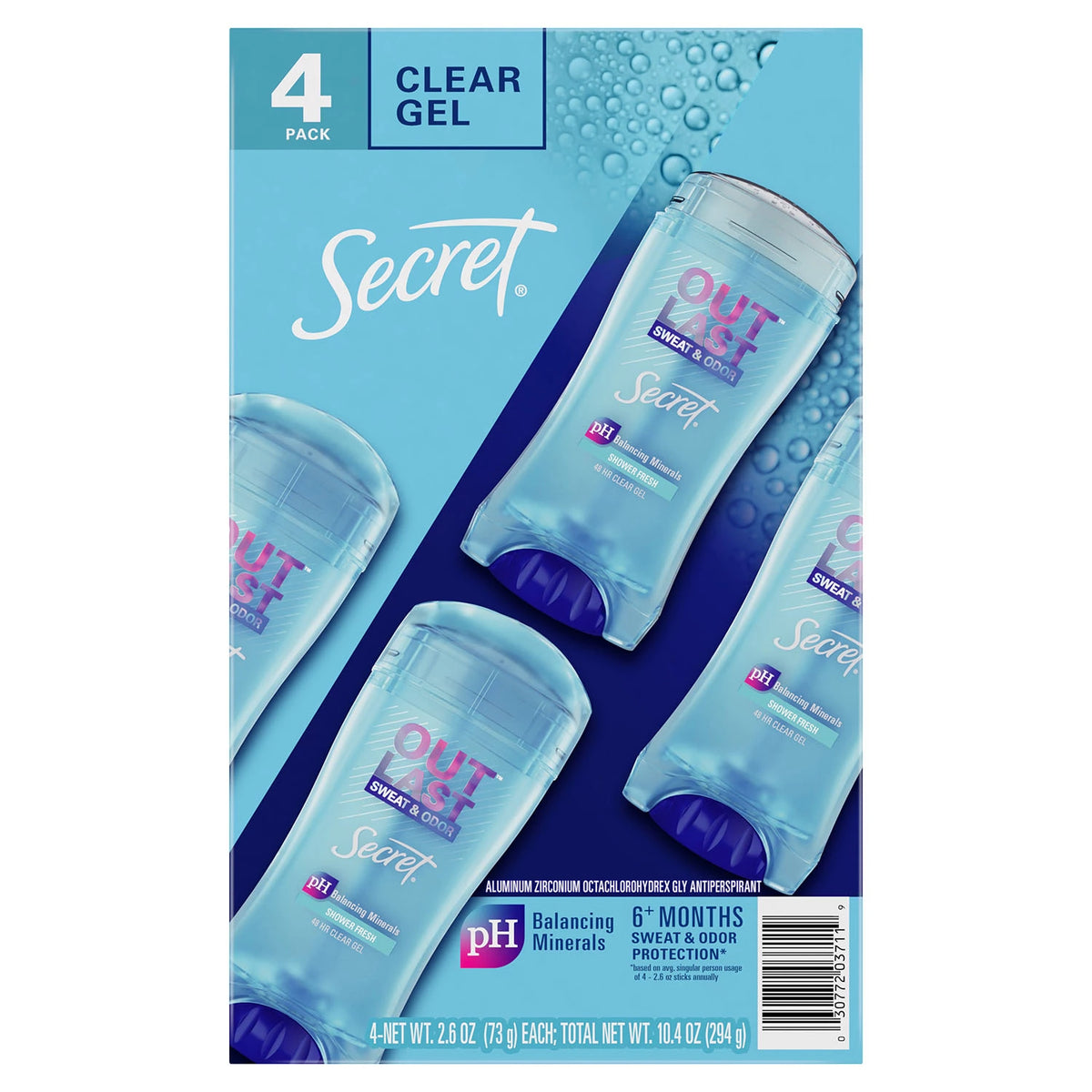 Secret Outlast Clear Gel Deodorant, Shower Fresh, 4 ea