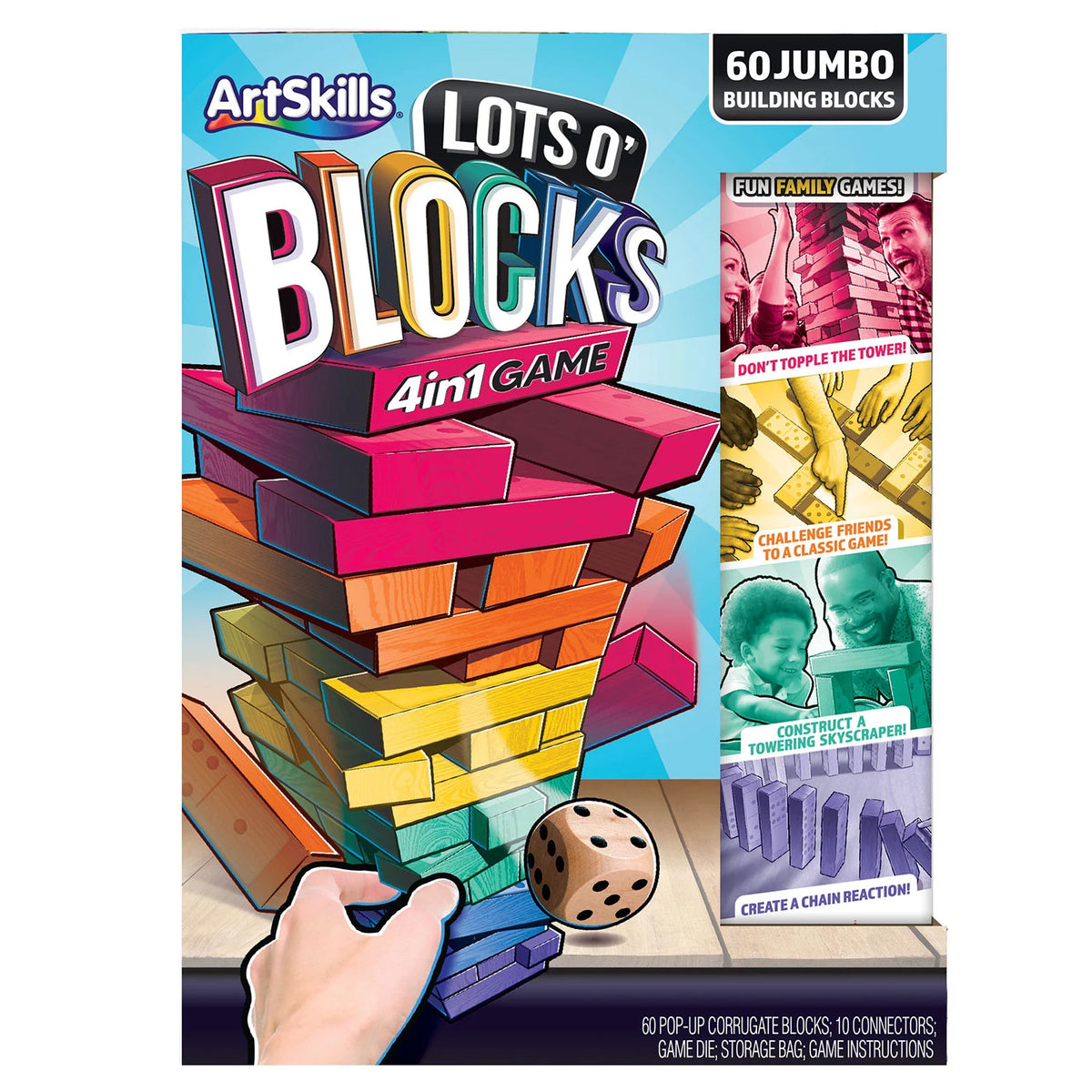 ArtSkills Giant Stackable Toy Blocks for Kids, 4 Fun Games, 1 ea