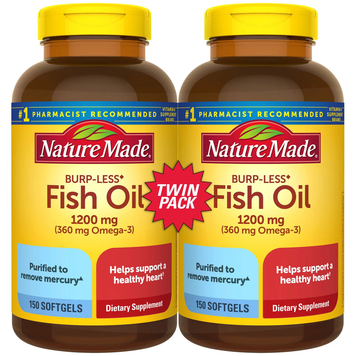 Nature Made Burp-Less Fish Oil Softgels for Heart Health, 2 ea