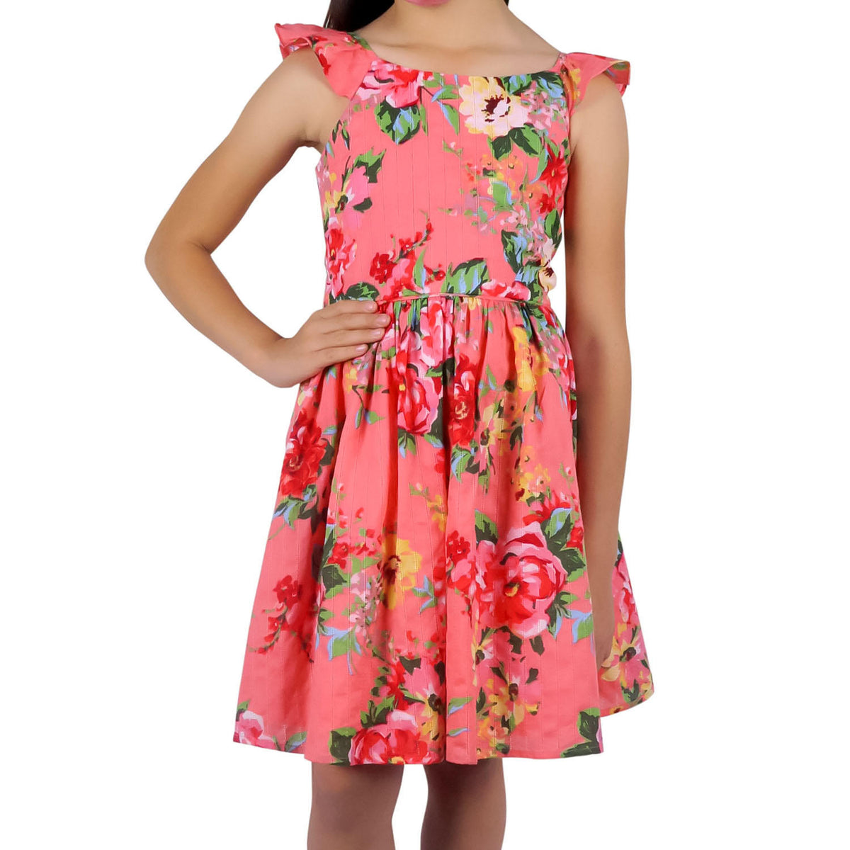 Zunie Girl Coral Floral Sundress, 10/12, 1 ea