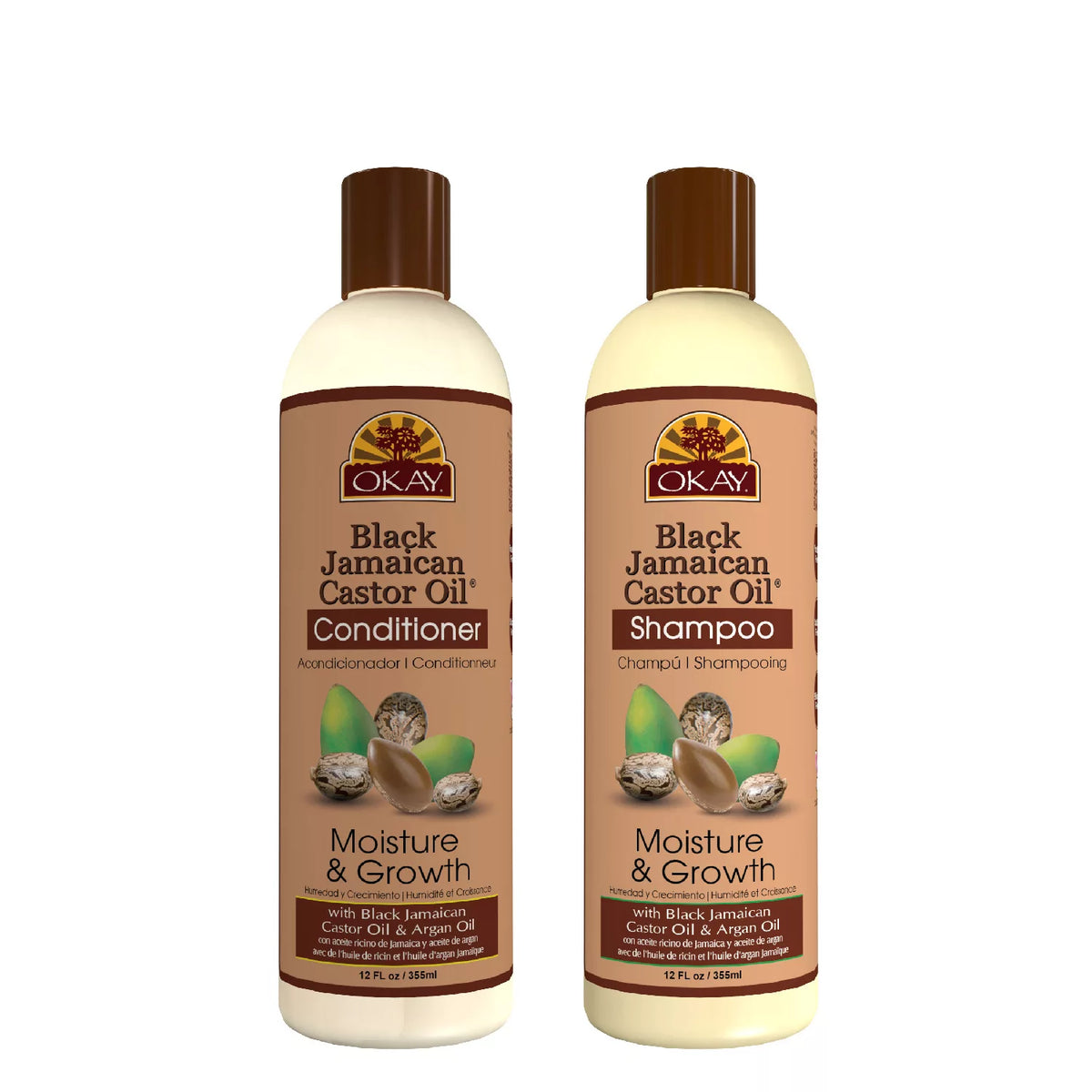 OKAY Black Jamaican Castor Oil Moisture Growth Shampoo and Conditioner, 2 ea
