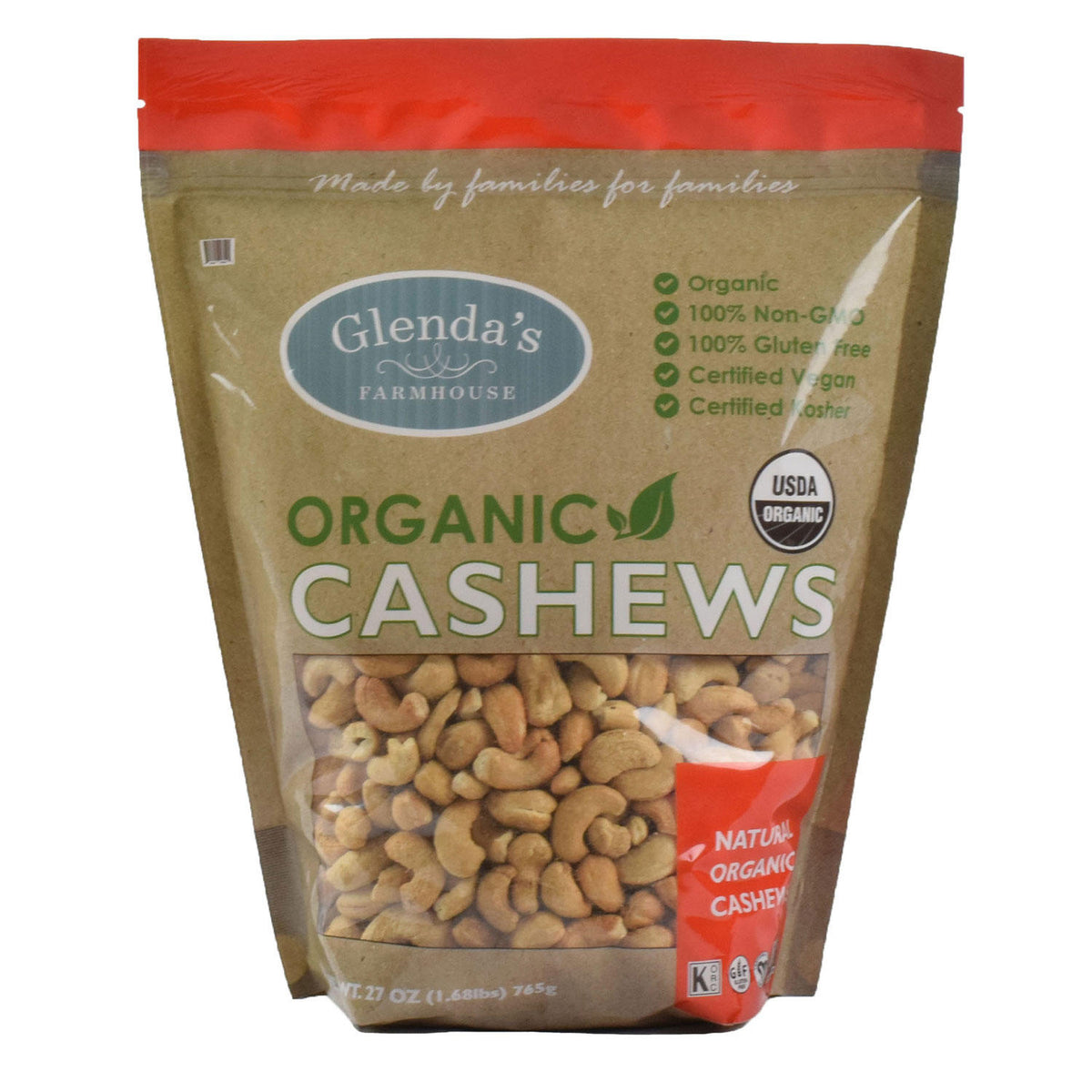 Glenda's Farmhouse Organic Cashews, 27 oz