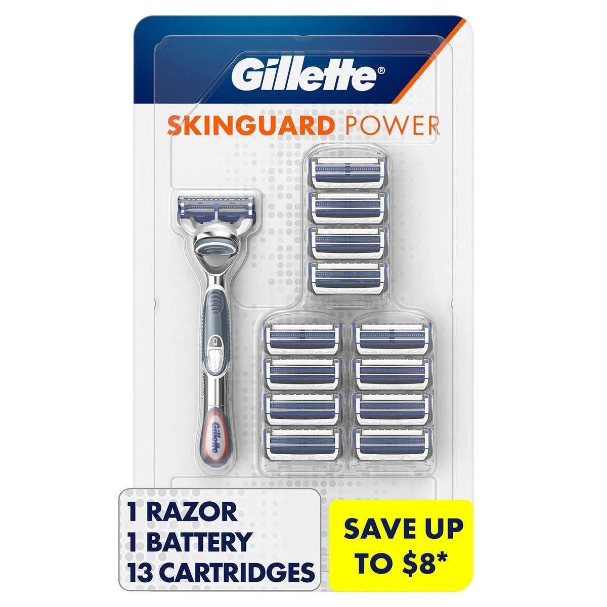 Gillette SkinGuard Power Men's Razor Handle + 13 Blade Refills, 1 ea