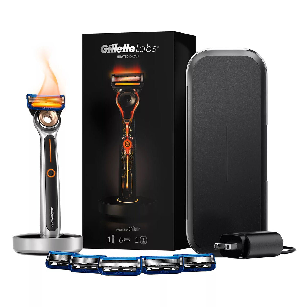 GilletteLabs Heated Razor With 1 Handle, 6 Blade Refills, 1 Charging Dock, 1 ea