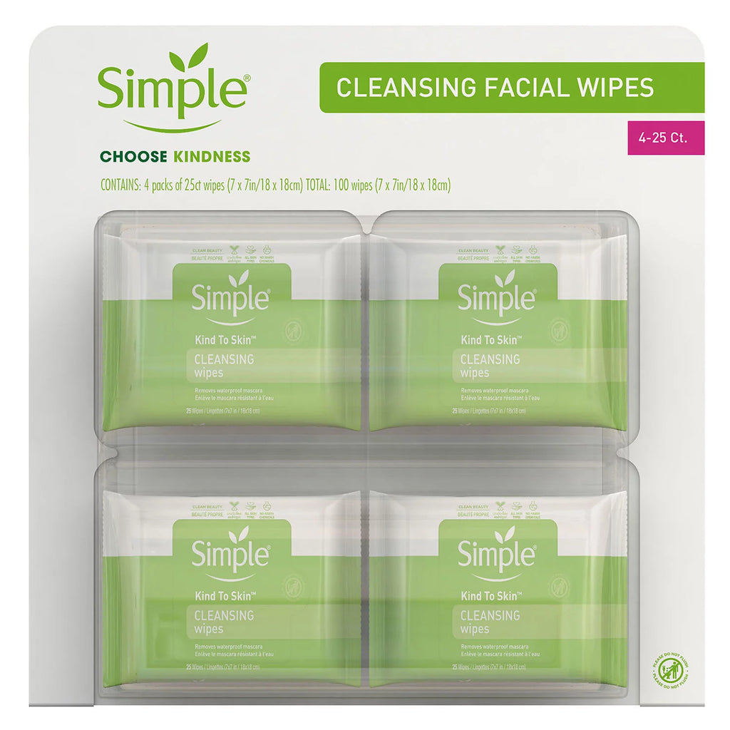 Simple Cleansing Facial Wipes Pack, 4 ea
