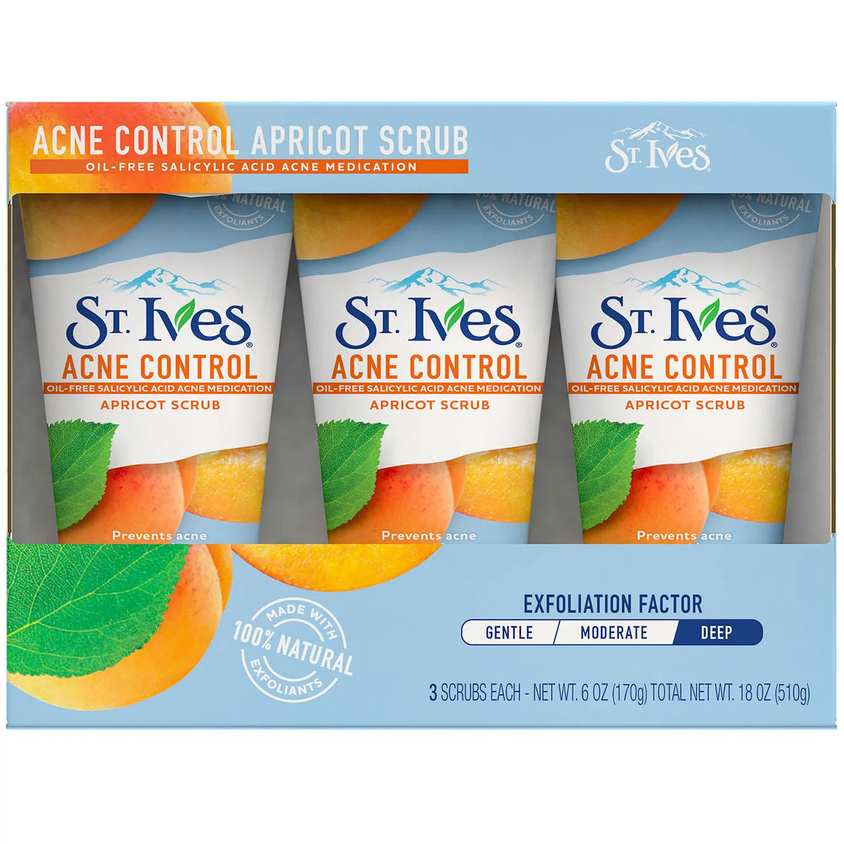 St. Ives Acne Control Apricot Scrub Pack, 3 ea