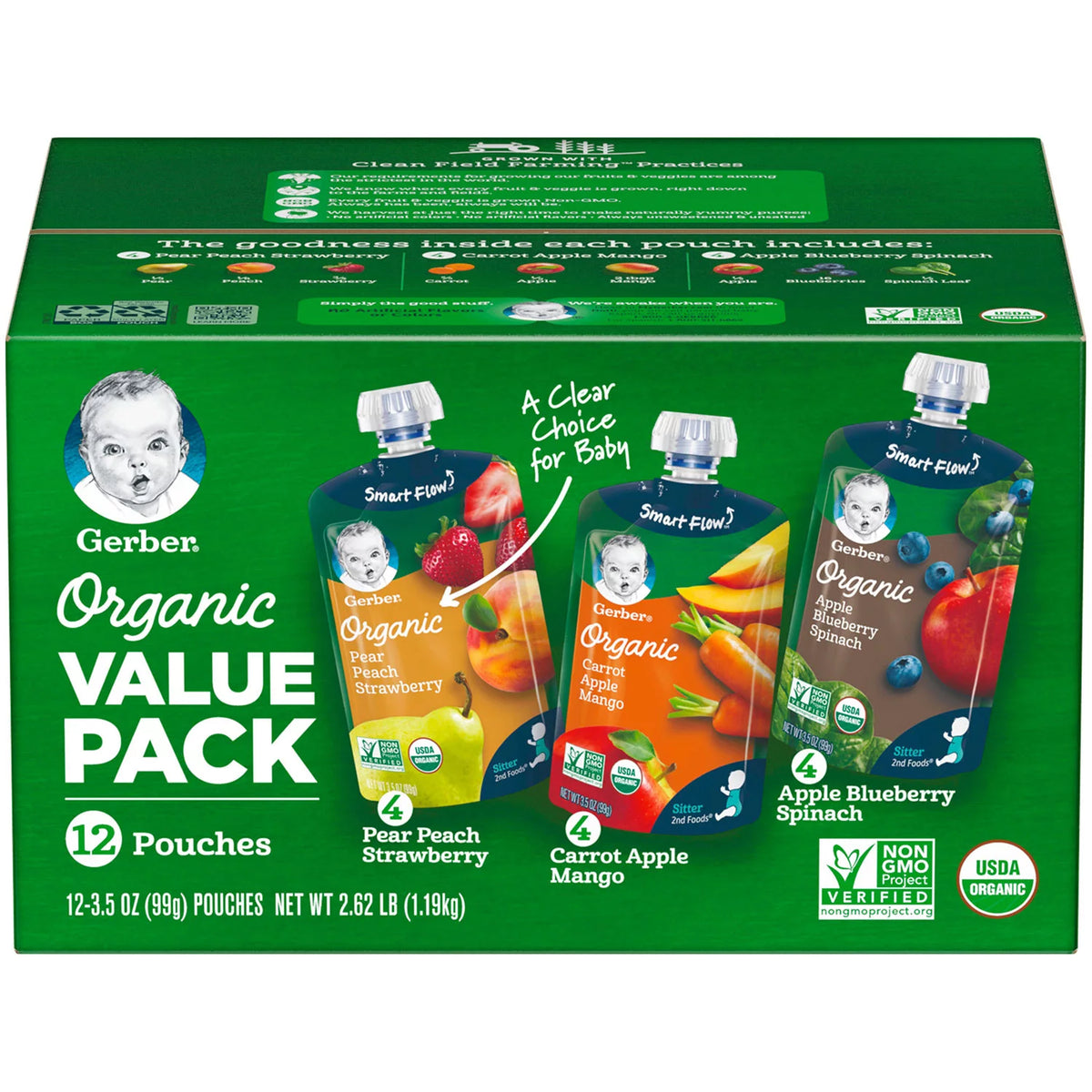 Gerber Organic 2nd Foods Variety Pack, 12 ea