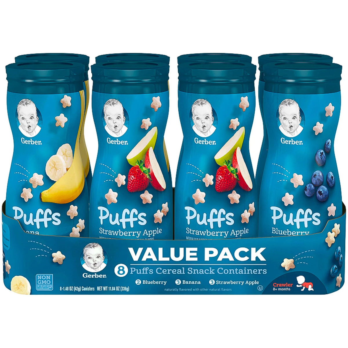 Gerber Graduates Puffs Cereal Snack Variety Pack, 8 ea