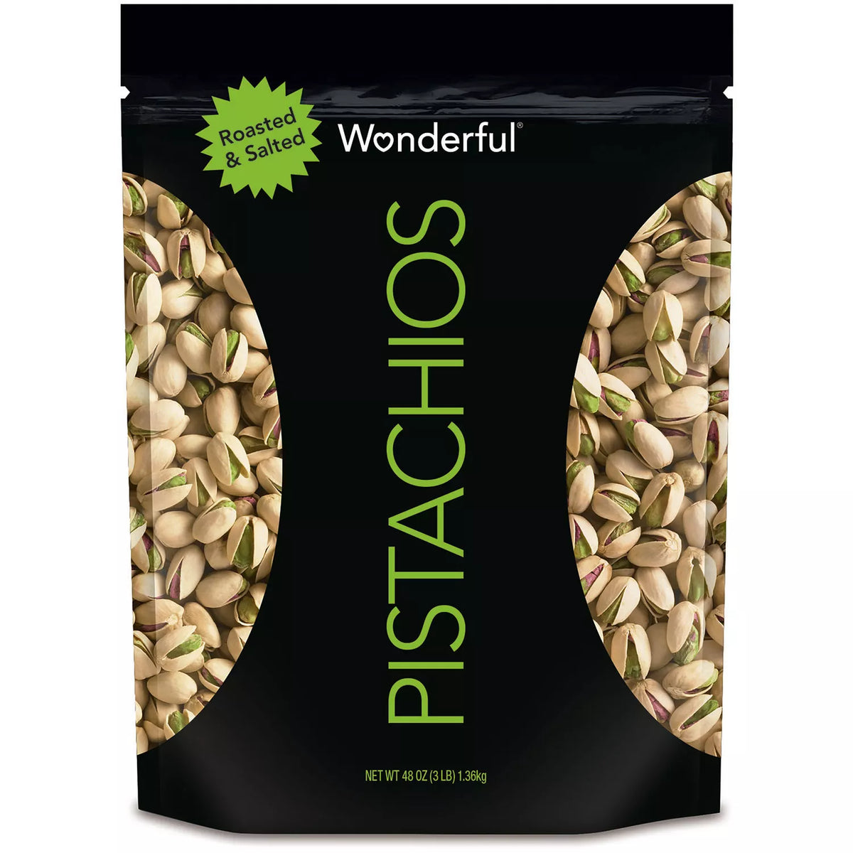 Wonderful Pistachios, Roasted and Salted, 48 oz