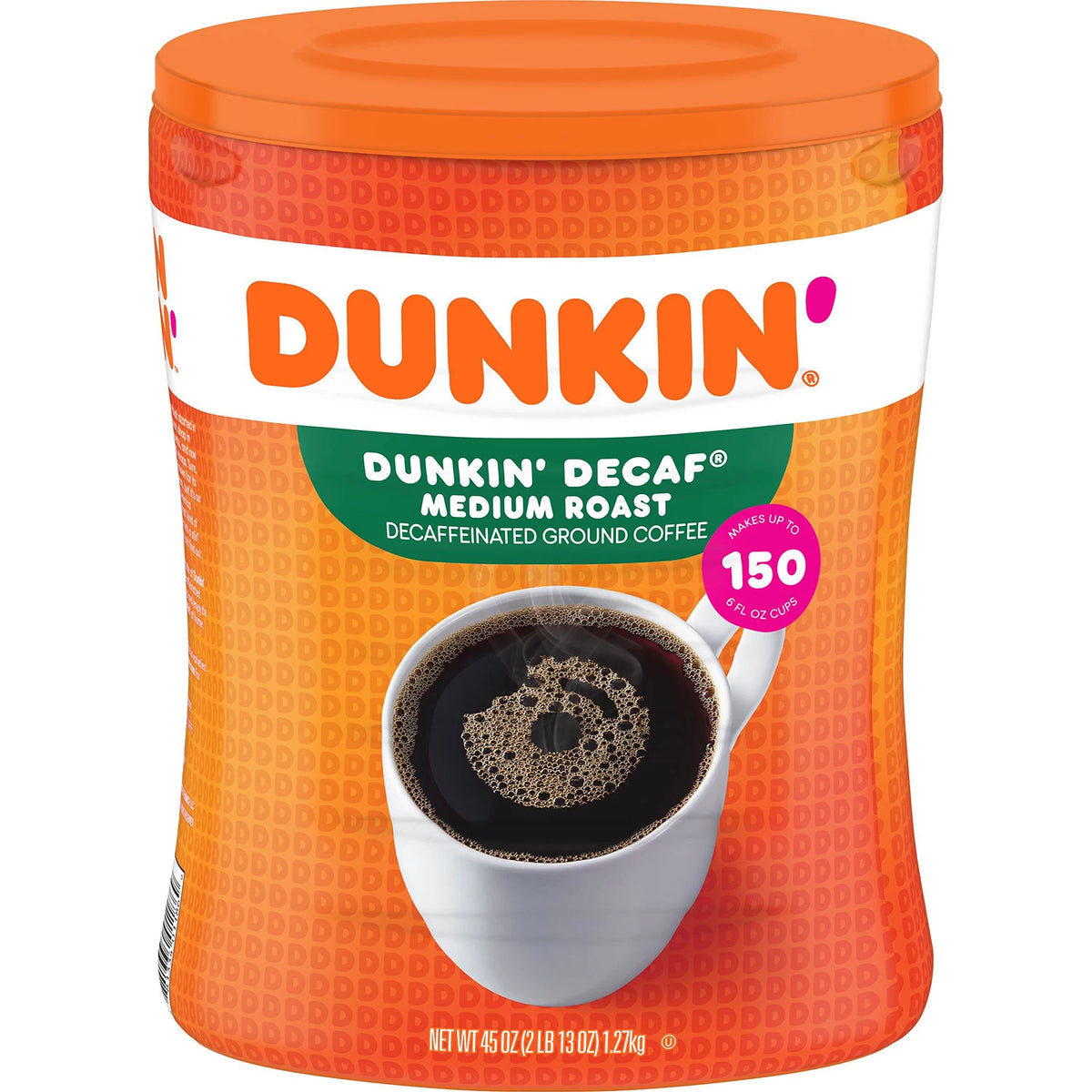 Dunkin' Donuts Decaffeinated Ground Coffee, Medium Roast, 45 oz