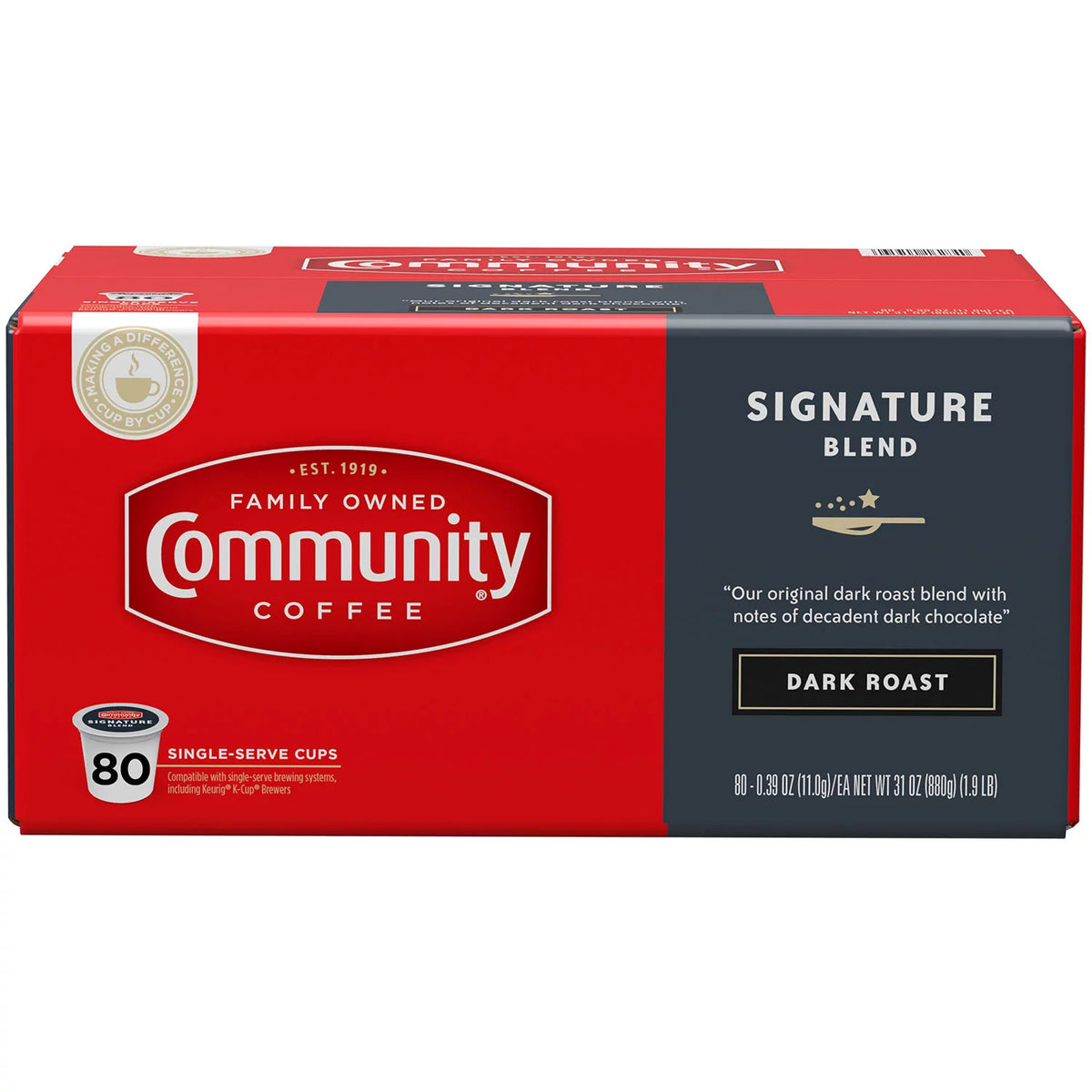 Community Coffee Single Serve Cups, Dark Roast, 80 ea