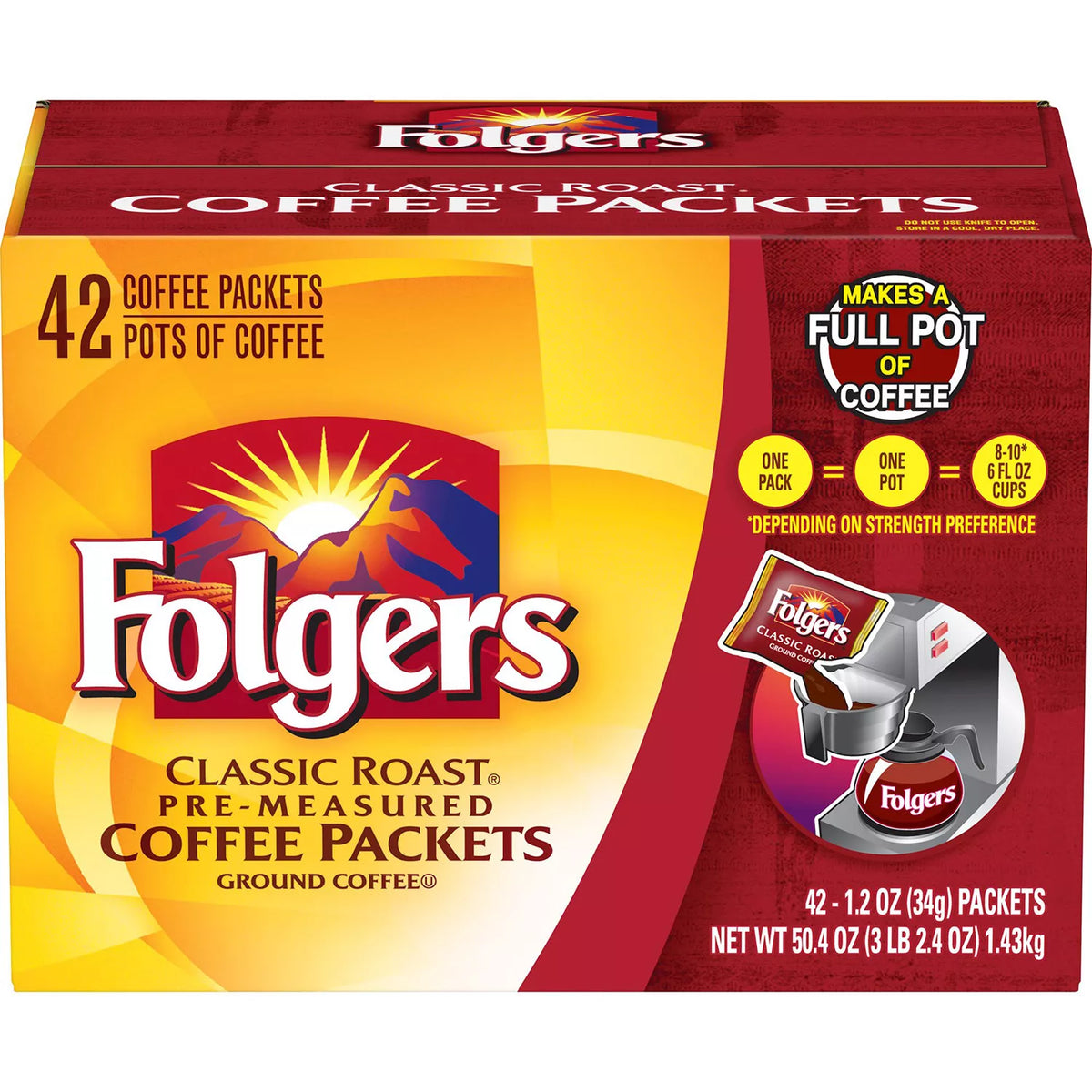 Folgers Classic Roast Ground Coffee Packets, 42 ea