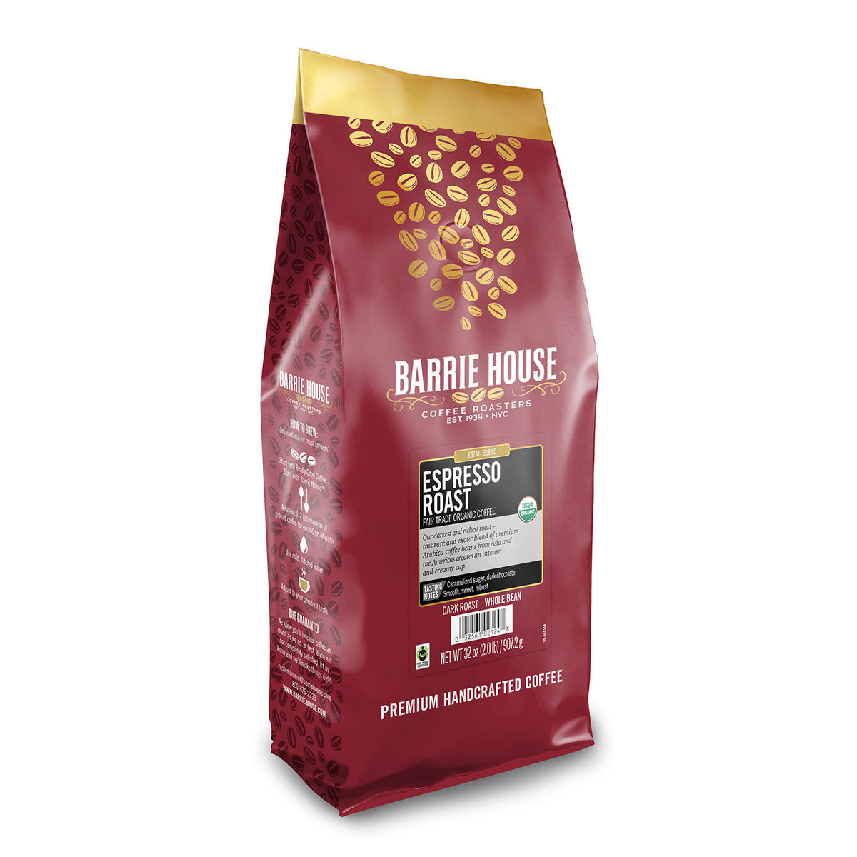 Barrie House Fair Trade Organic Whole Bean Coffee, Espresso, 32 oz