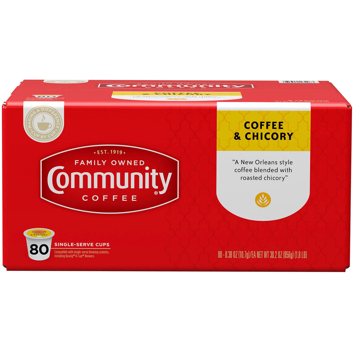 Community Coffee Single Serve Cups, Coffee & Chicory, 80 ea