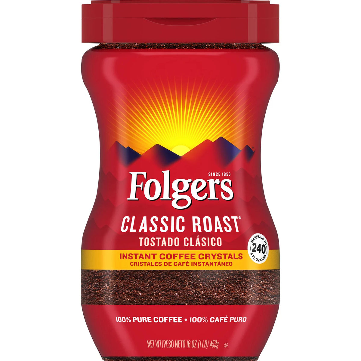 Folgers Classic Roast Instant Coffee Crystals, 16 oz