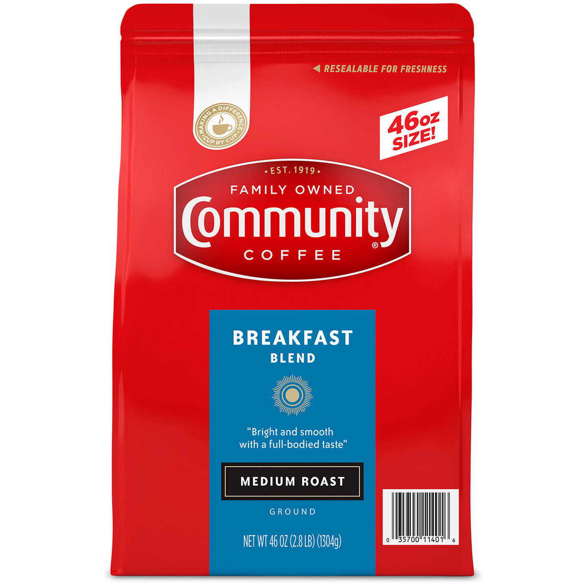 Community Coffee Ground, Breakfast Blend, 46 oz