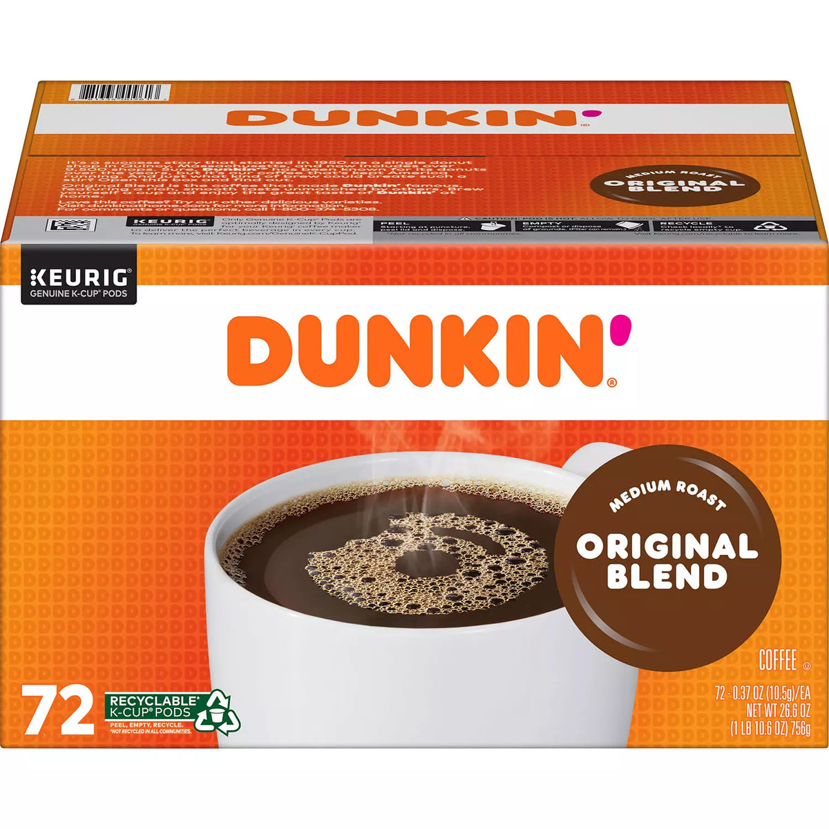 Dunkin' Donuts Original Blend K-Cups, 72 ea