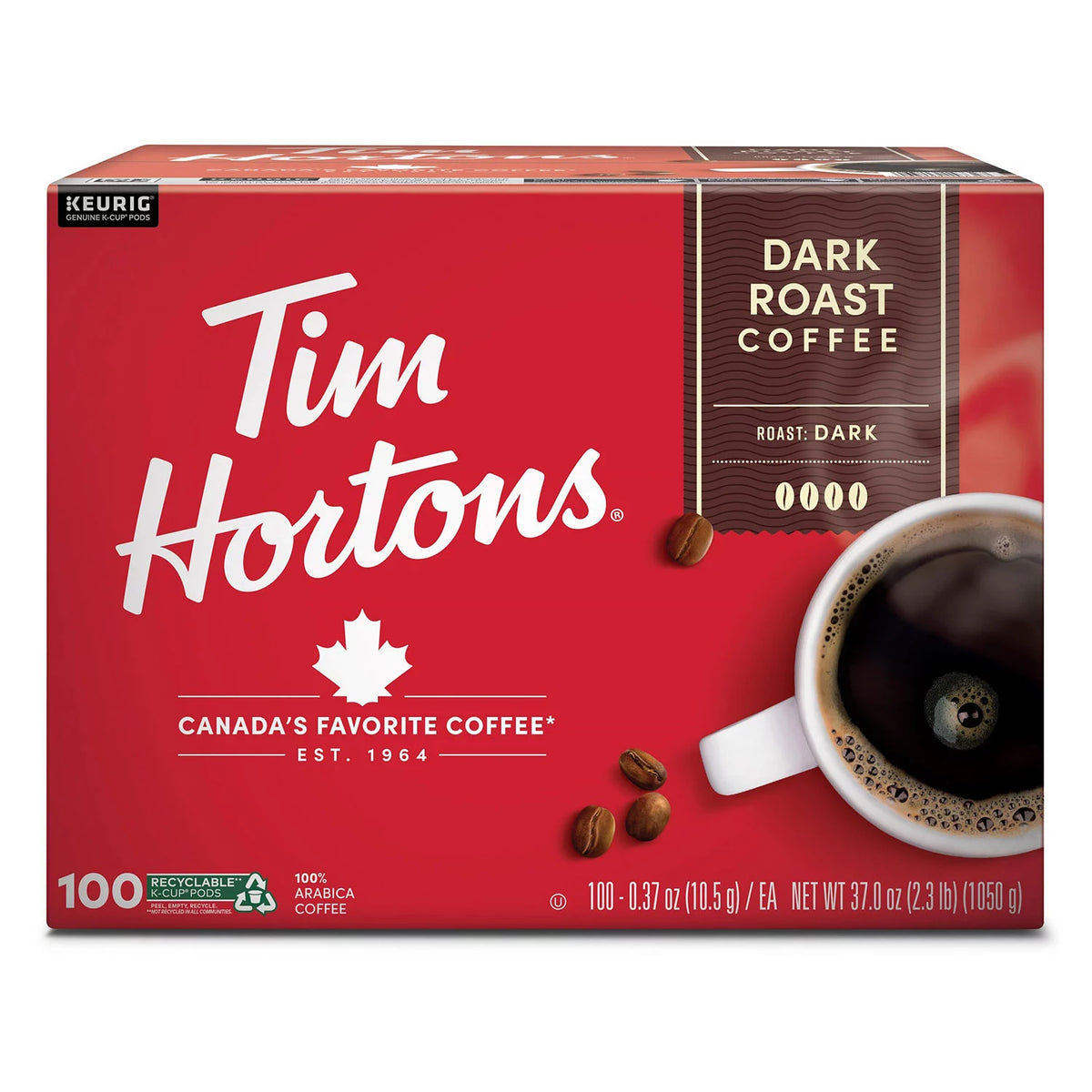 Tim Hortons Premium Dark Coffee Cups, Dark Roast, 100 ea