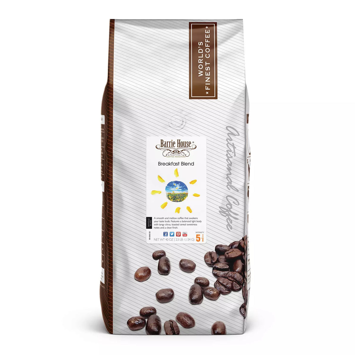 Barrie House Whole Bean Coffee, Breakfast Blend, 40 oz