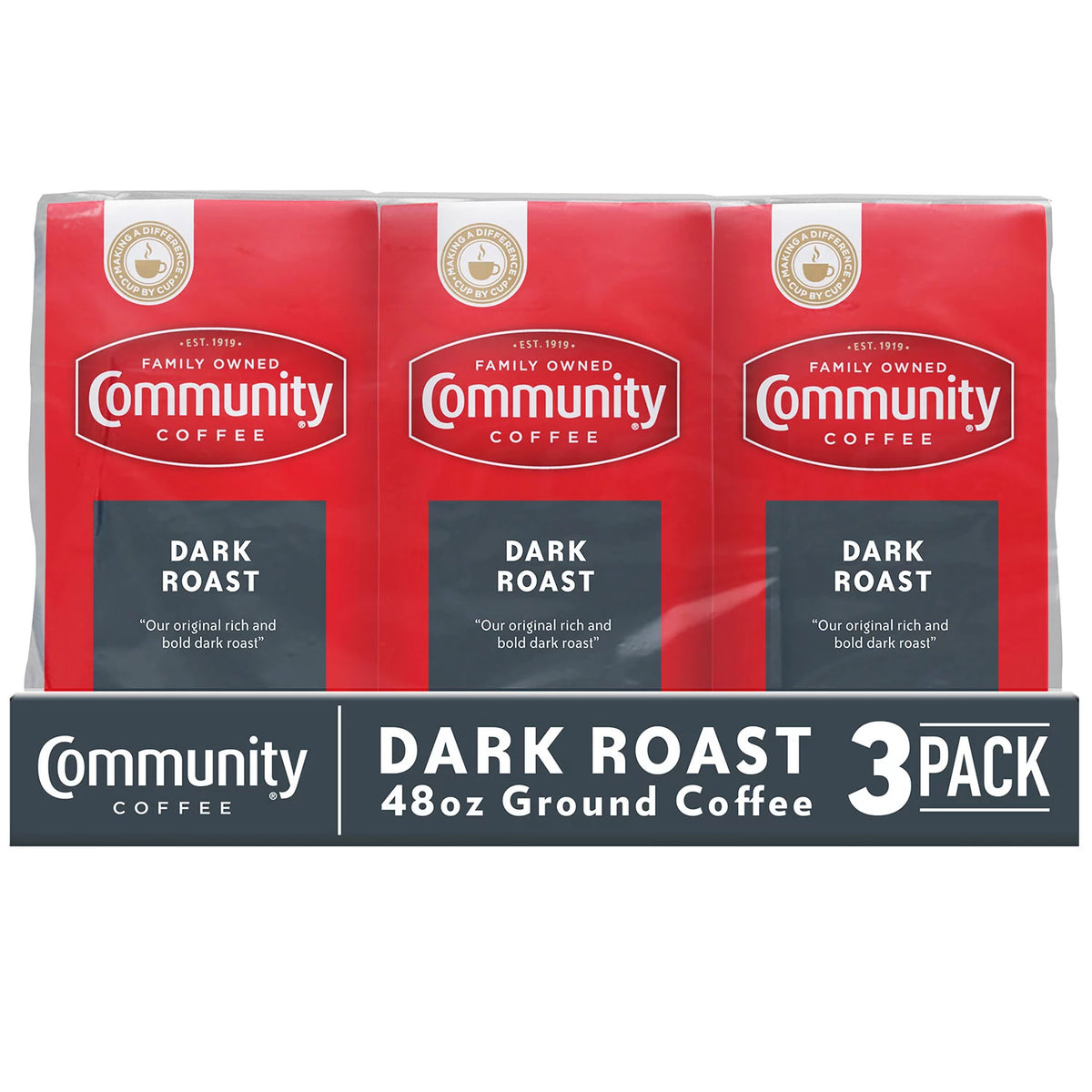 Community Coffee Dark Roast Ground Coffee Packs, 3 ea