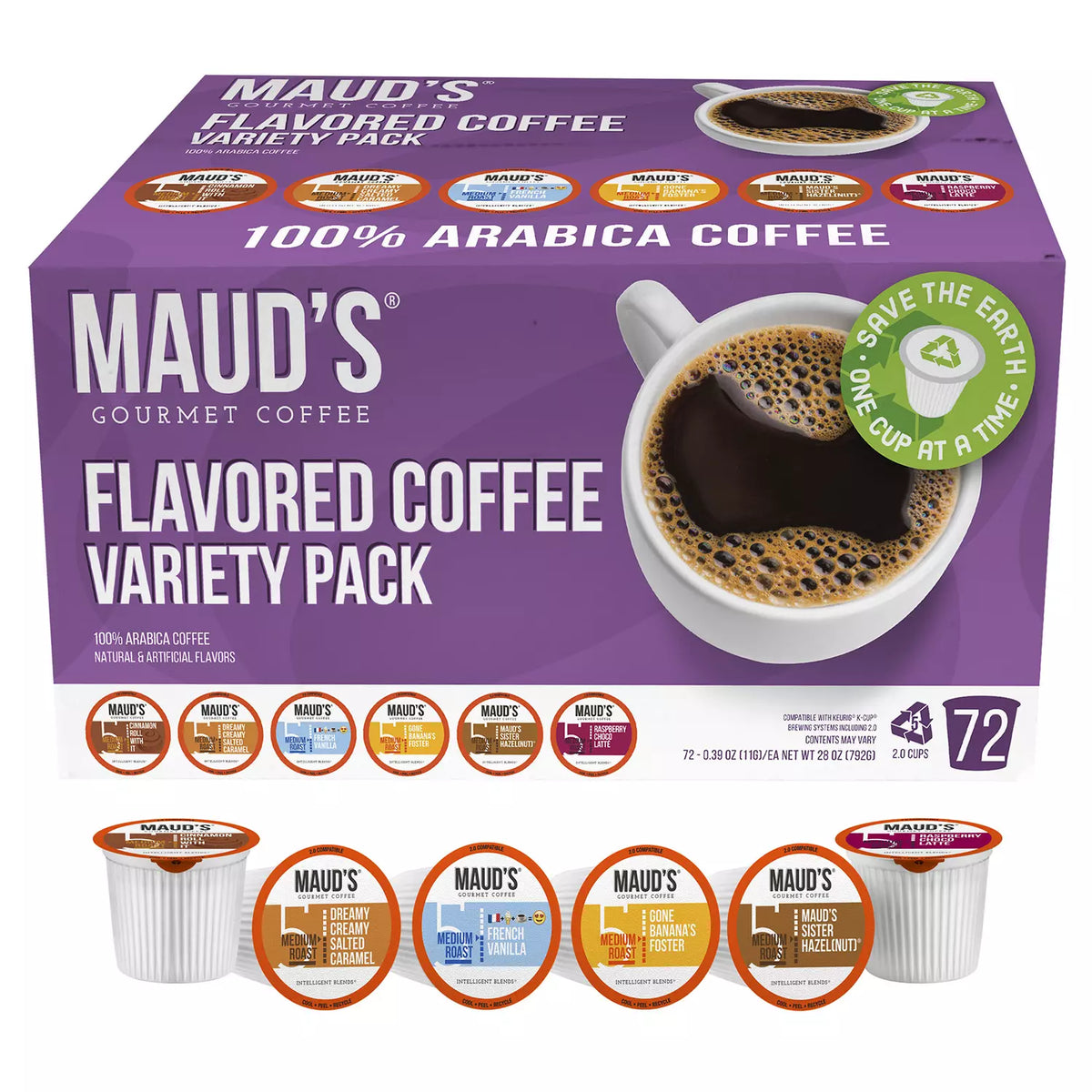 Maud's Gourmet 100% Arabica Flavored Coffee, Variety Pack, 72 ea