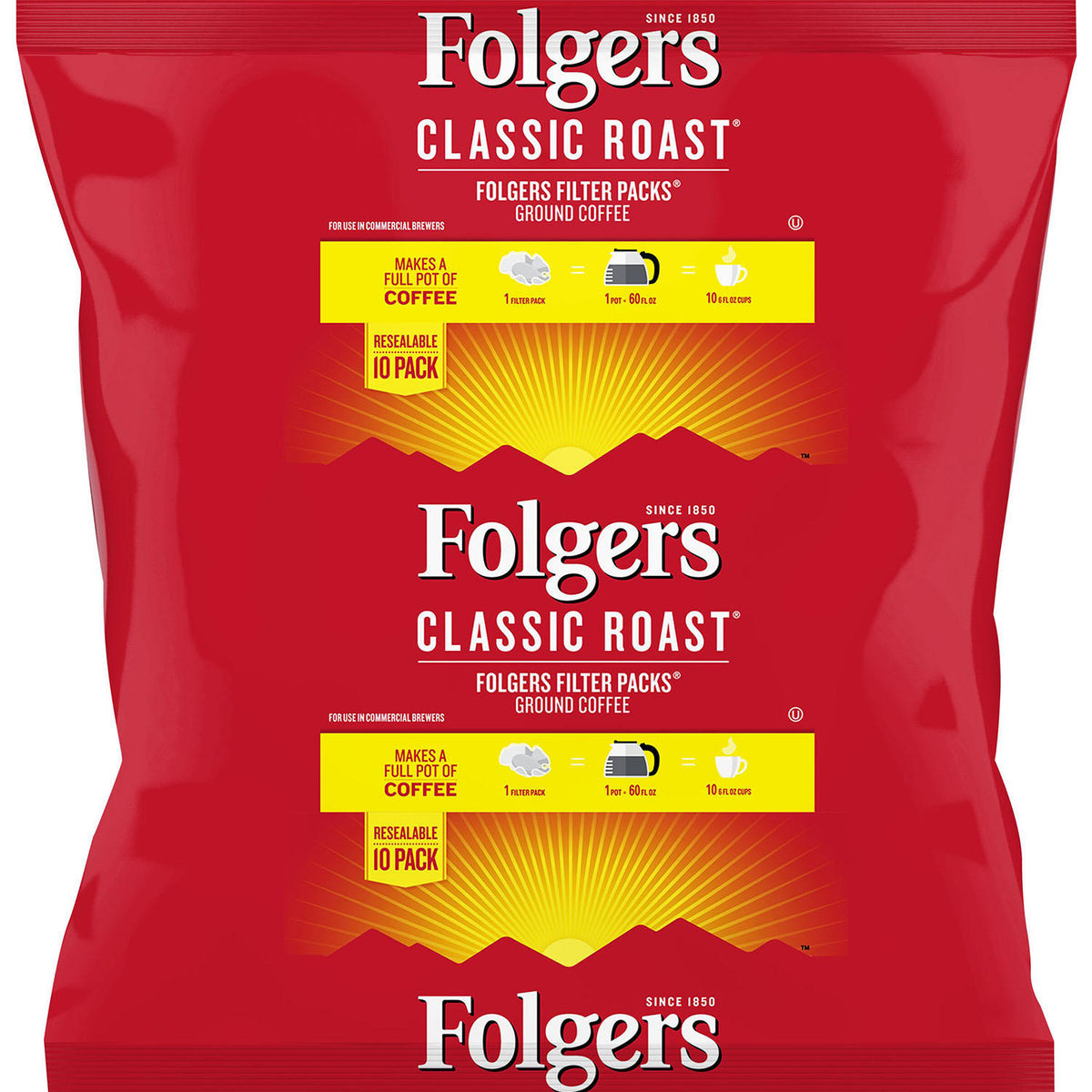 Folgers Classic Roast Ground Coffee, Filter Packs, 40 ea