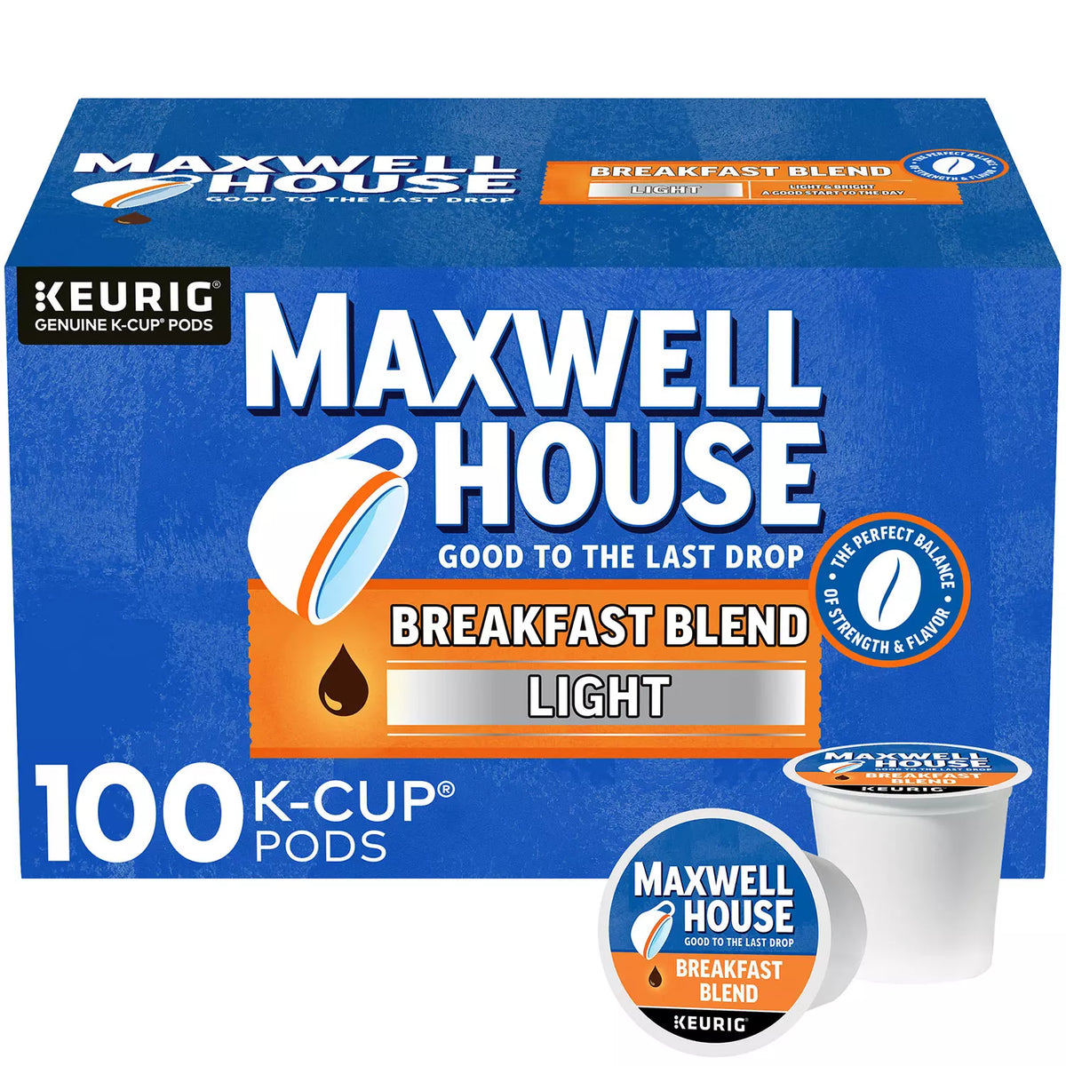 Maxwell House Breakfast Blend Light Roast K-Cup Coffee Pods, 100 ea